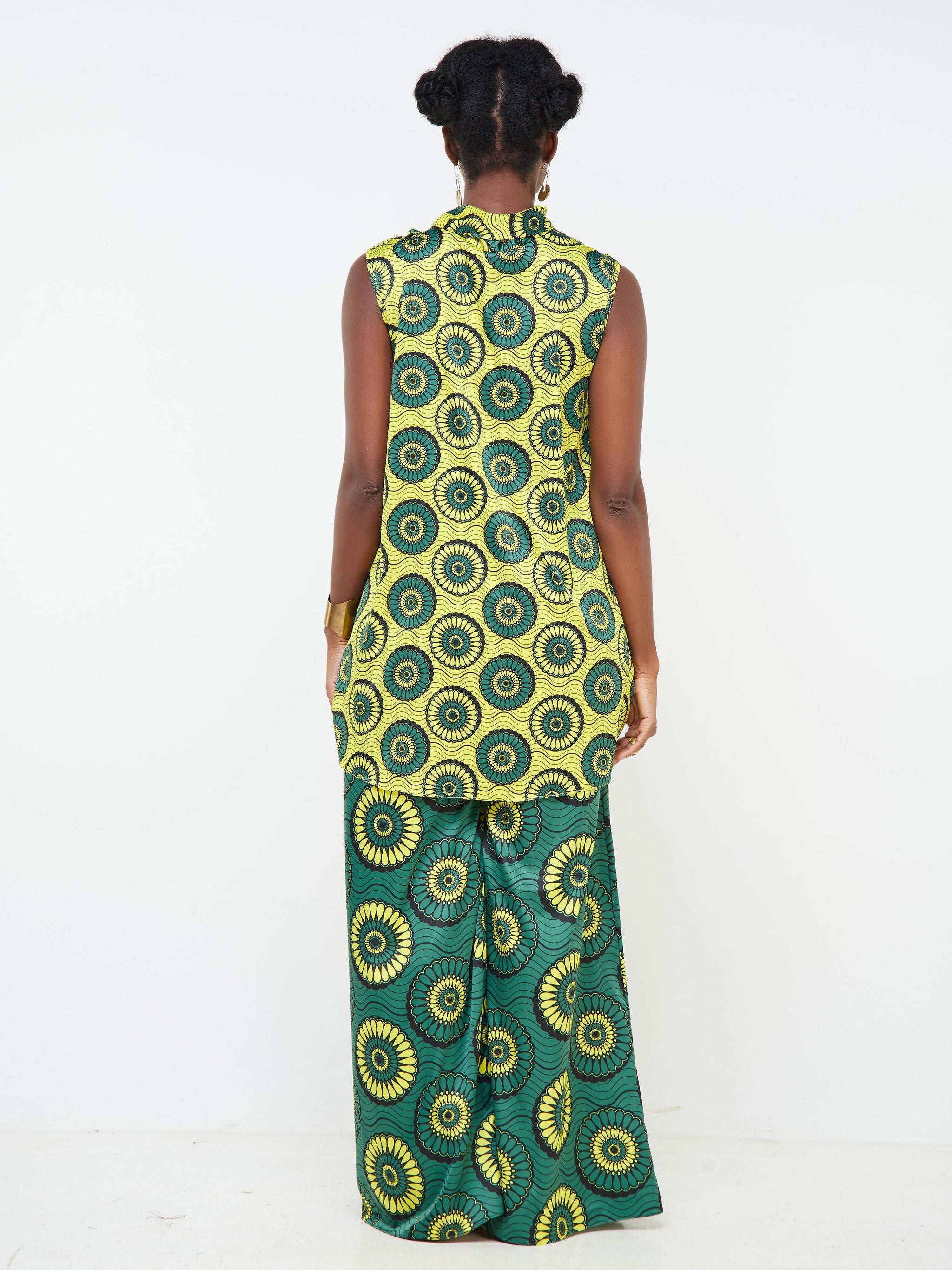 Vivo Bissa High Low Sleeveless Top - Yellow / Emerald Green Floral Print