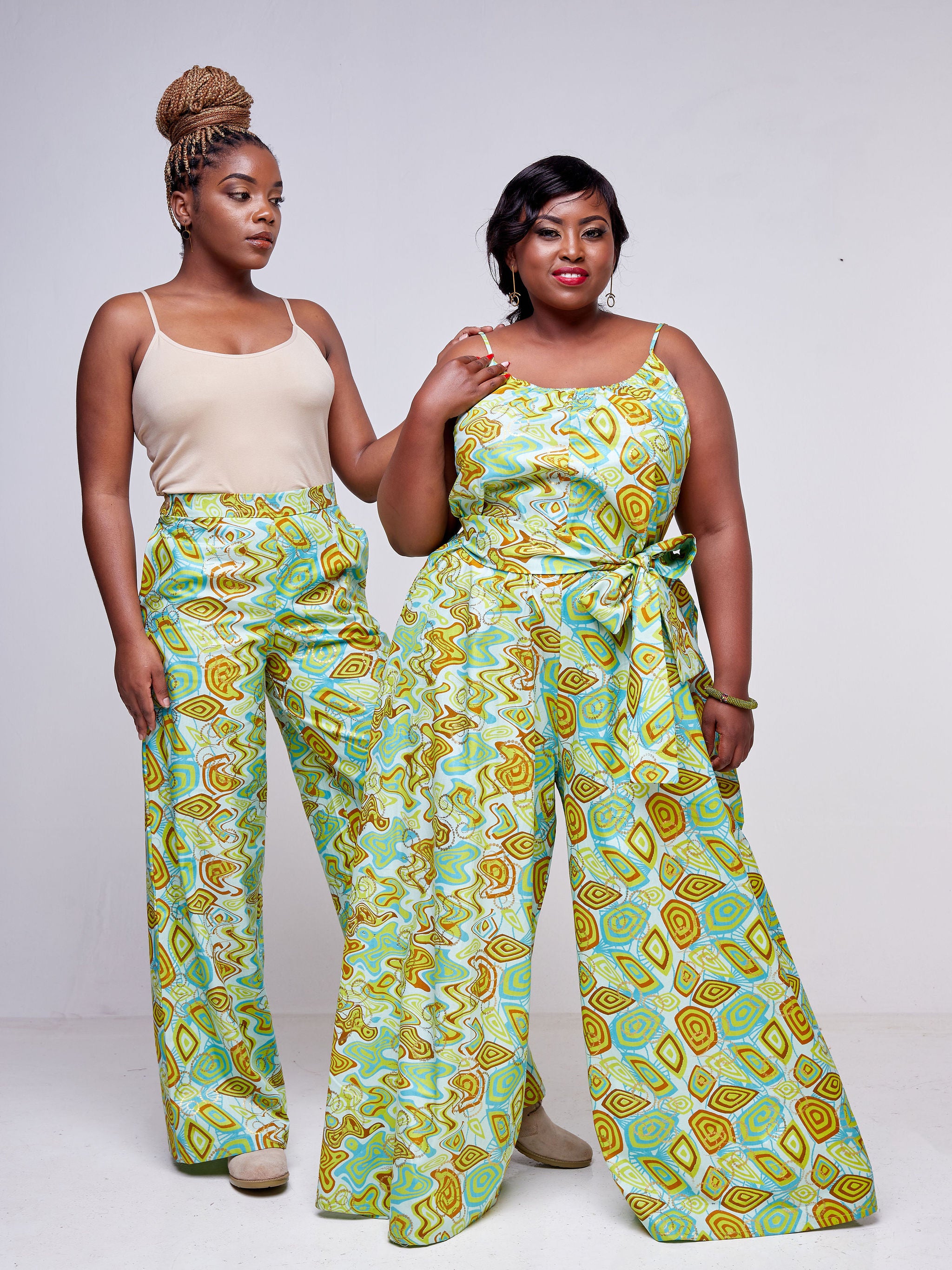 Safari Mara Strappy Jumpsuit - Blue / Lime Green Ankara