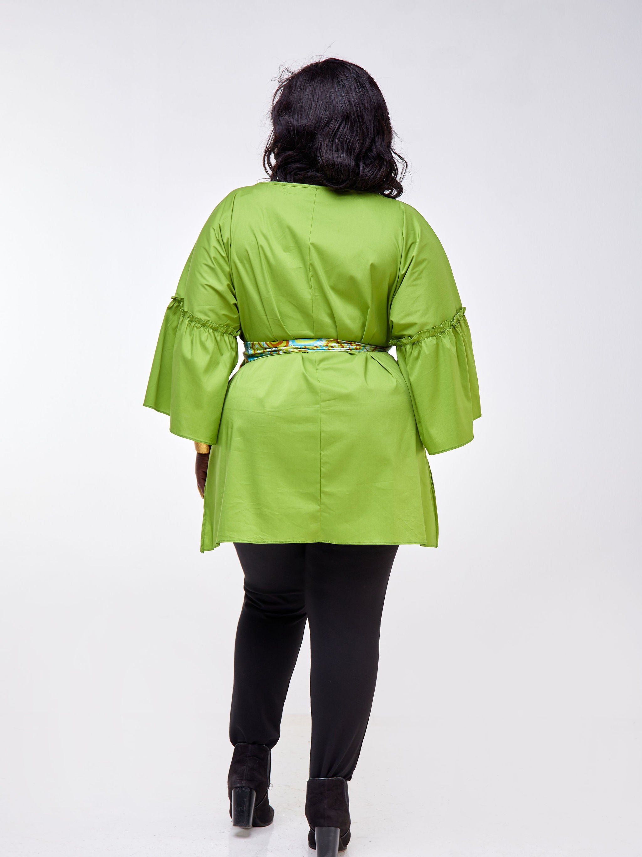 Safari Mara 3/4 Sleeve Flounce Tunic Top - Lime Green