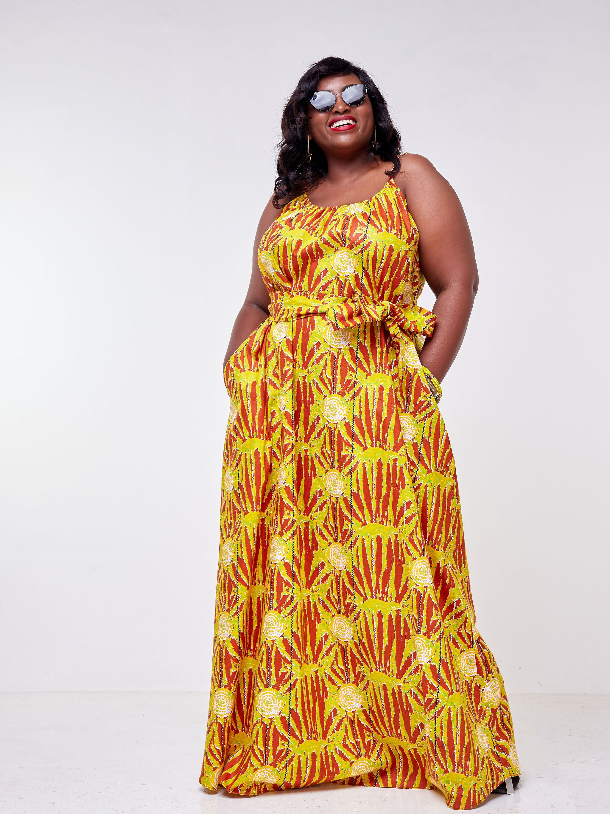 Safari Mara Strappy Maxi Dress Rust Mustard Ankara Print Vivo Fashion Group Kenya