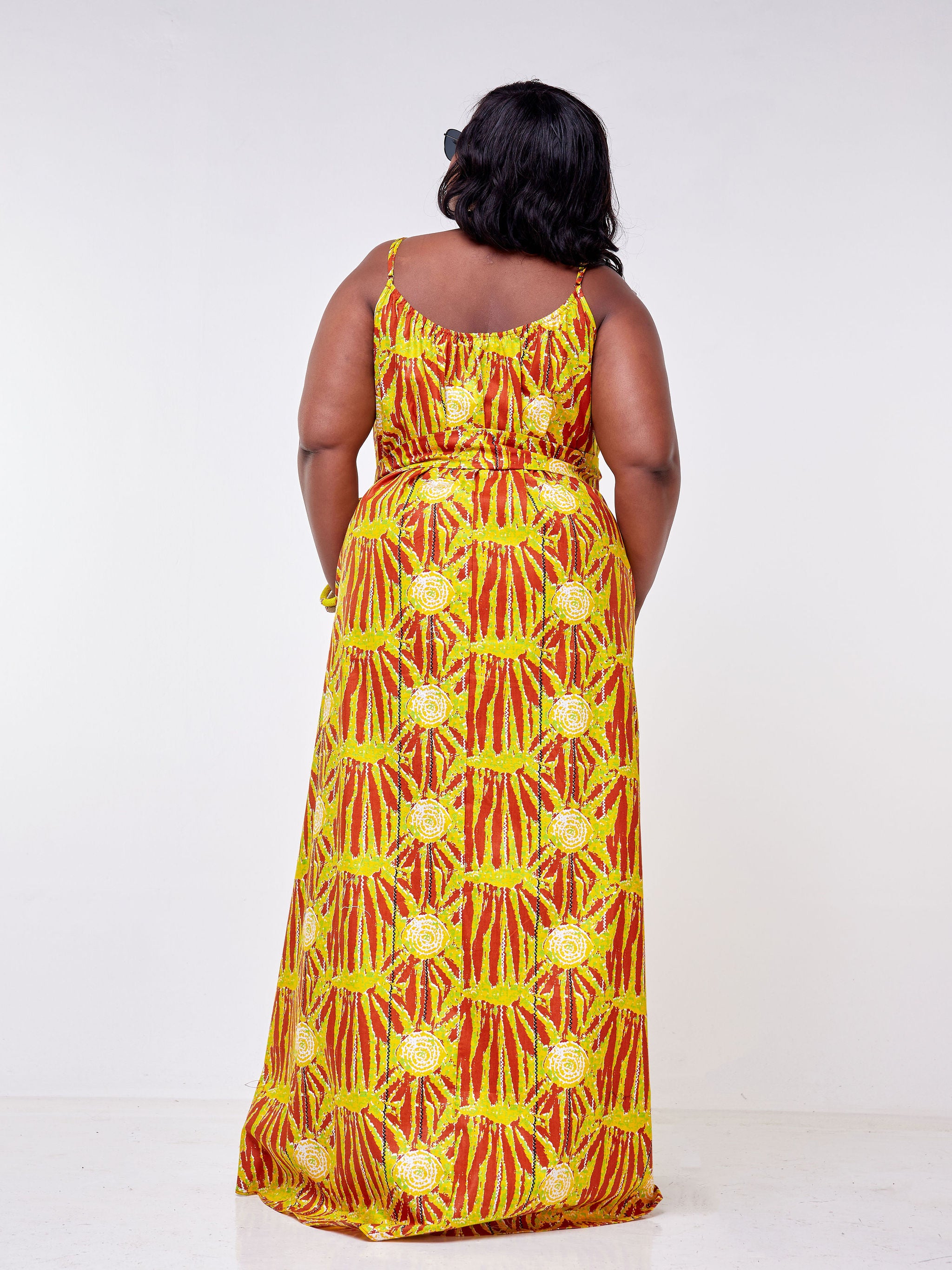 Safari Mara Strappy Maxi Dress - Rust / Mustard Ankara Print