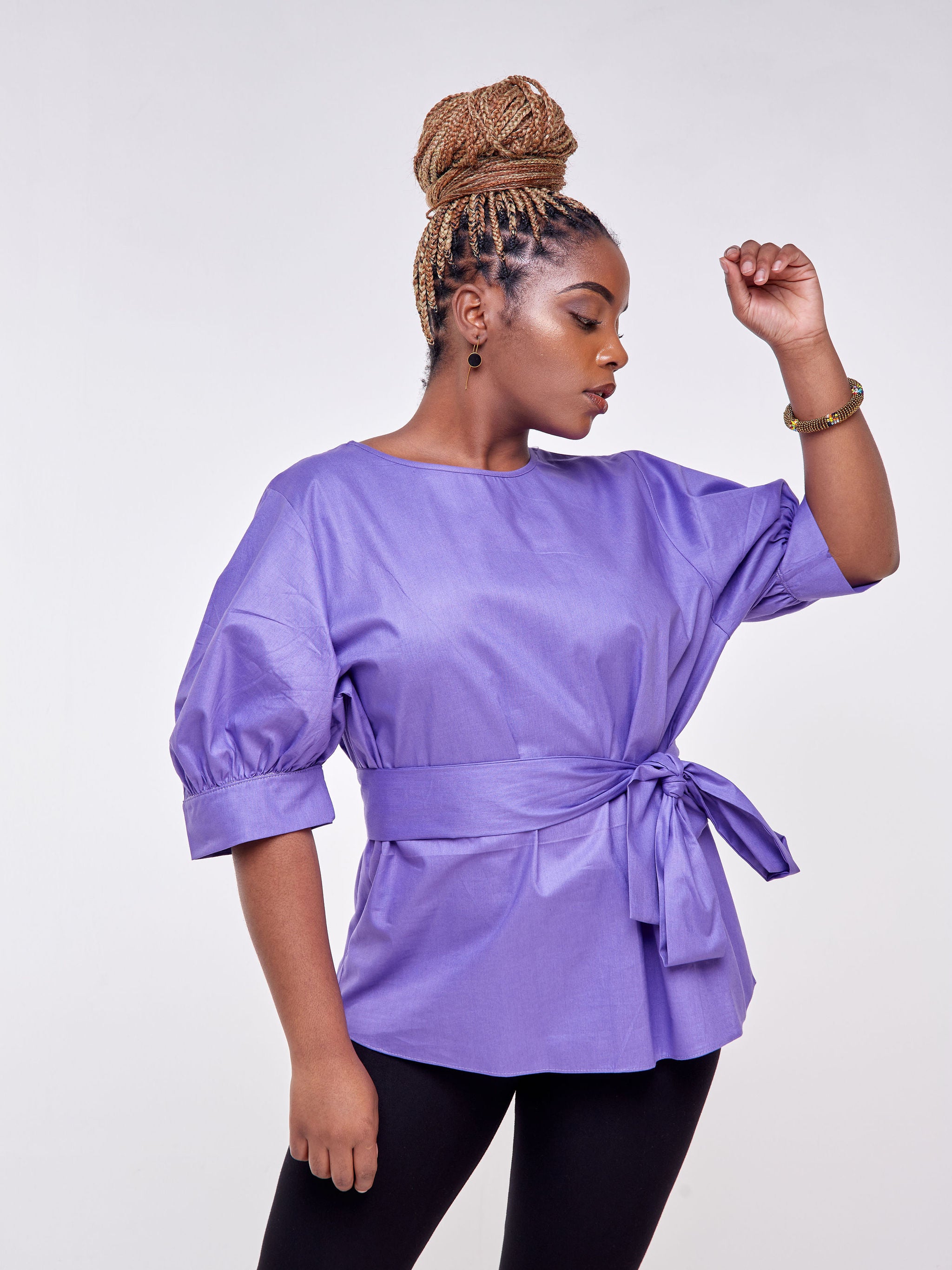 Safari Mara Wide Bishop Sleeve Top - Purple