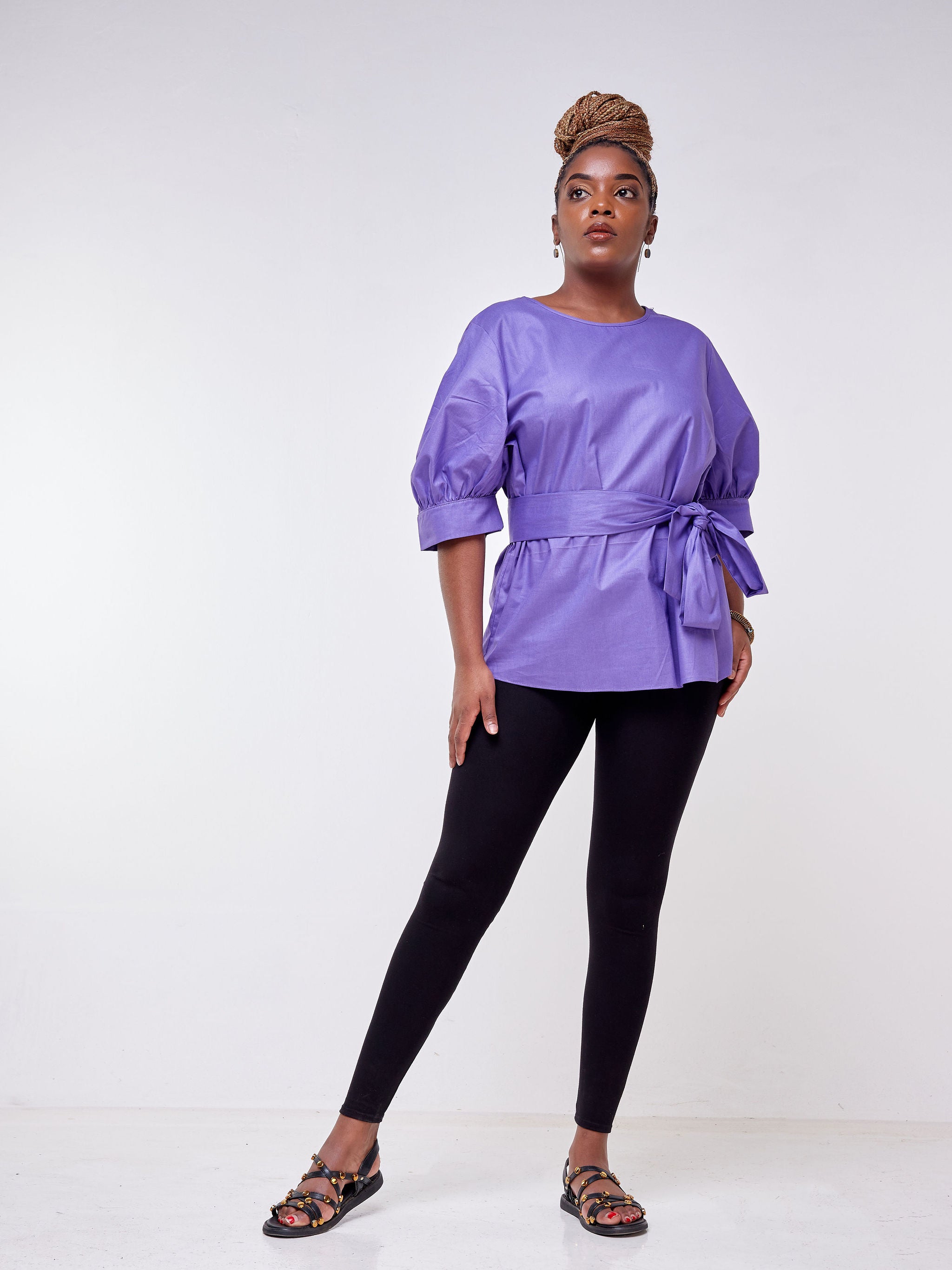 Safari Mara Wide Bishop Sleeve Top - Purple