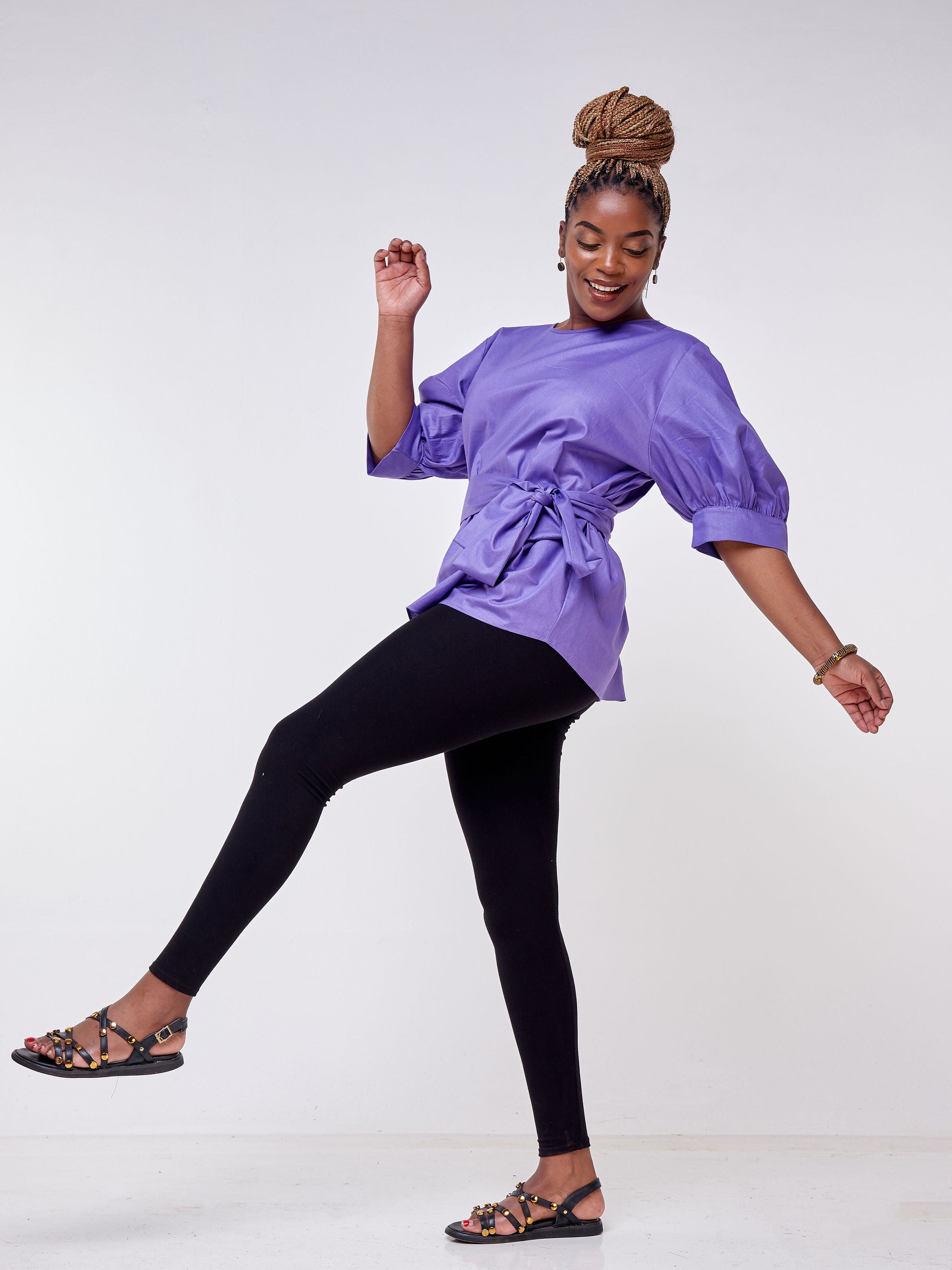 Safari Mara Wide Bishop Sleeve Top - Purple