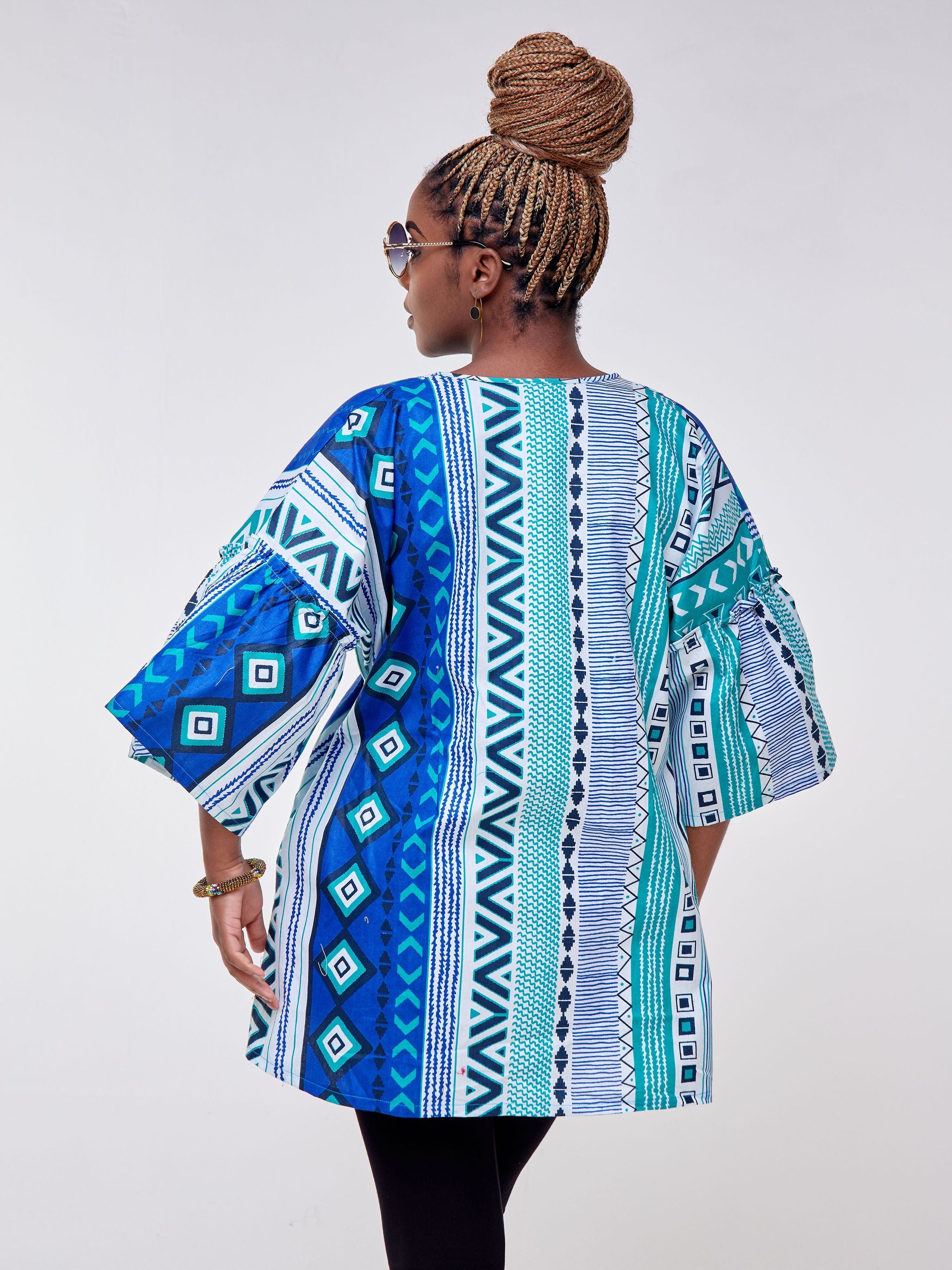 Safari Mara Short Kimono - Sea Green / Blue Ankara Print