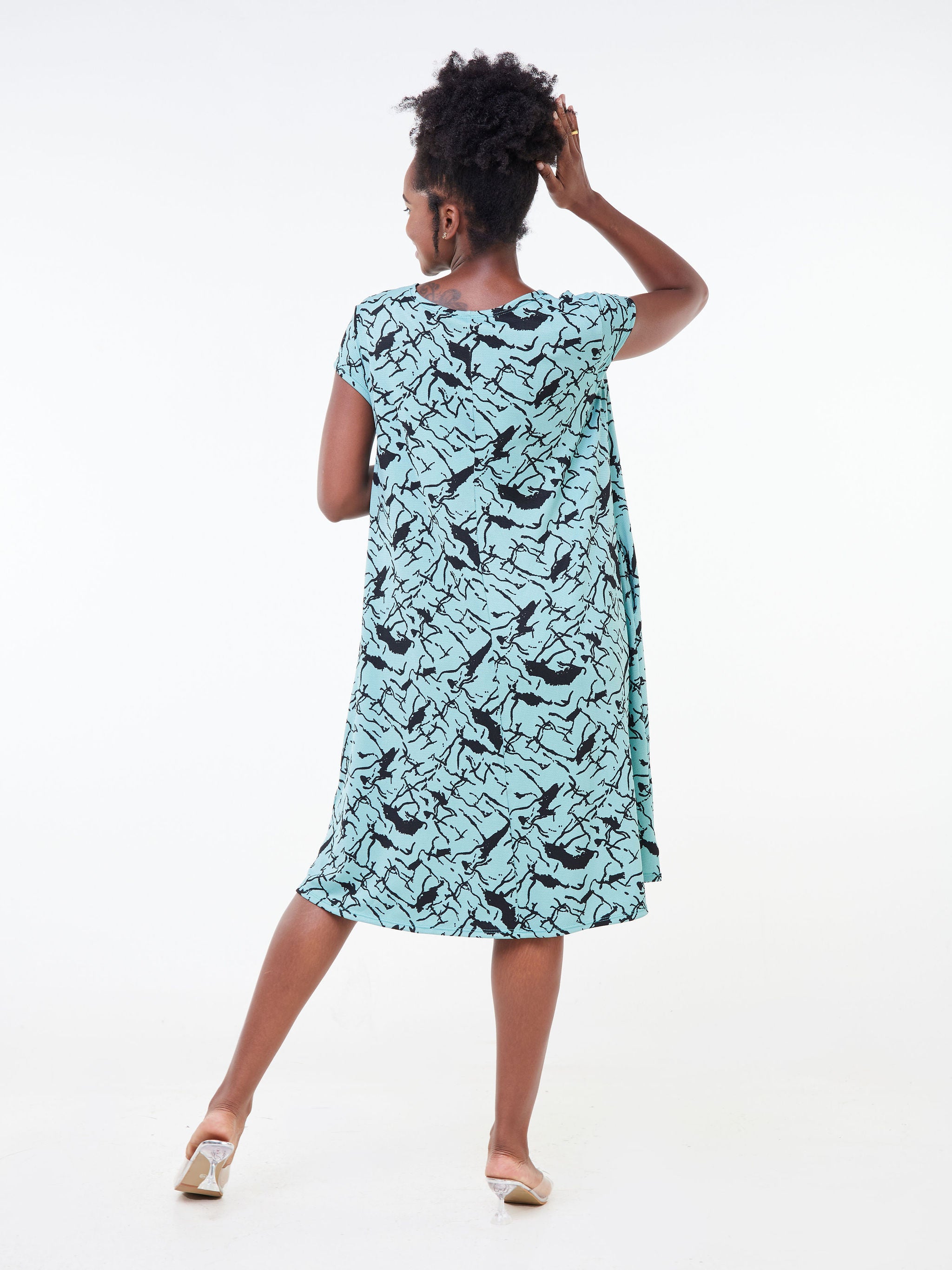 Vivo Jema Cap Sleeve Tent Dress - Light Sea Green / Black Abstract Print