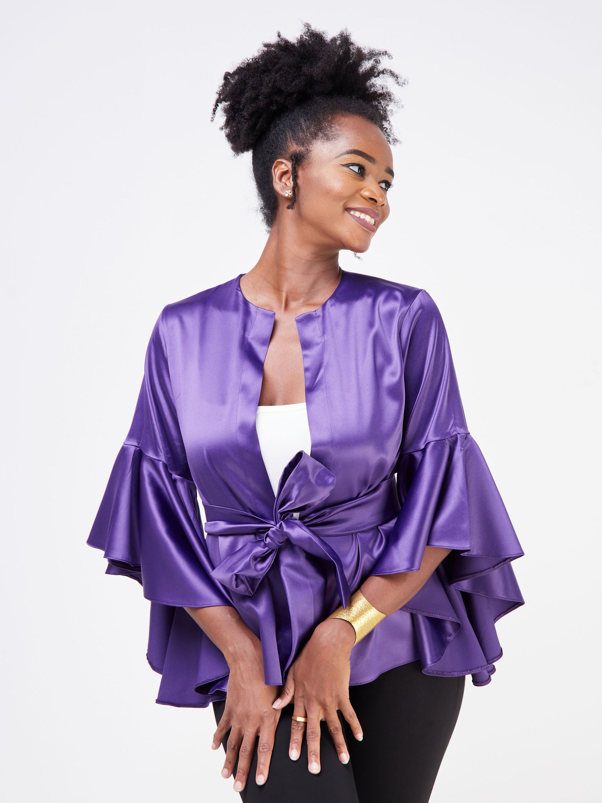 Vivo Adisa Flounce Sleeve Open Jacket - Purple