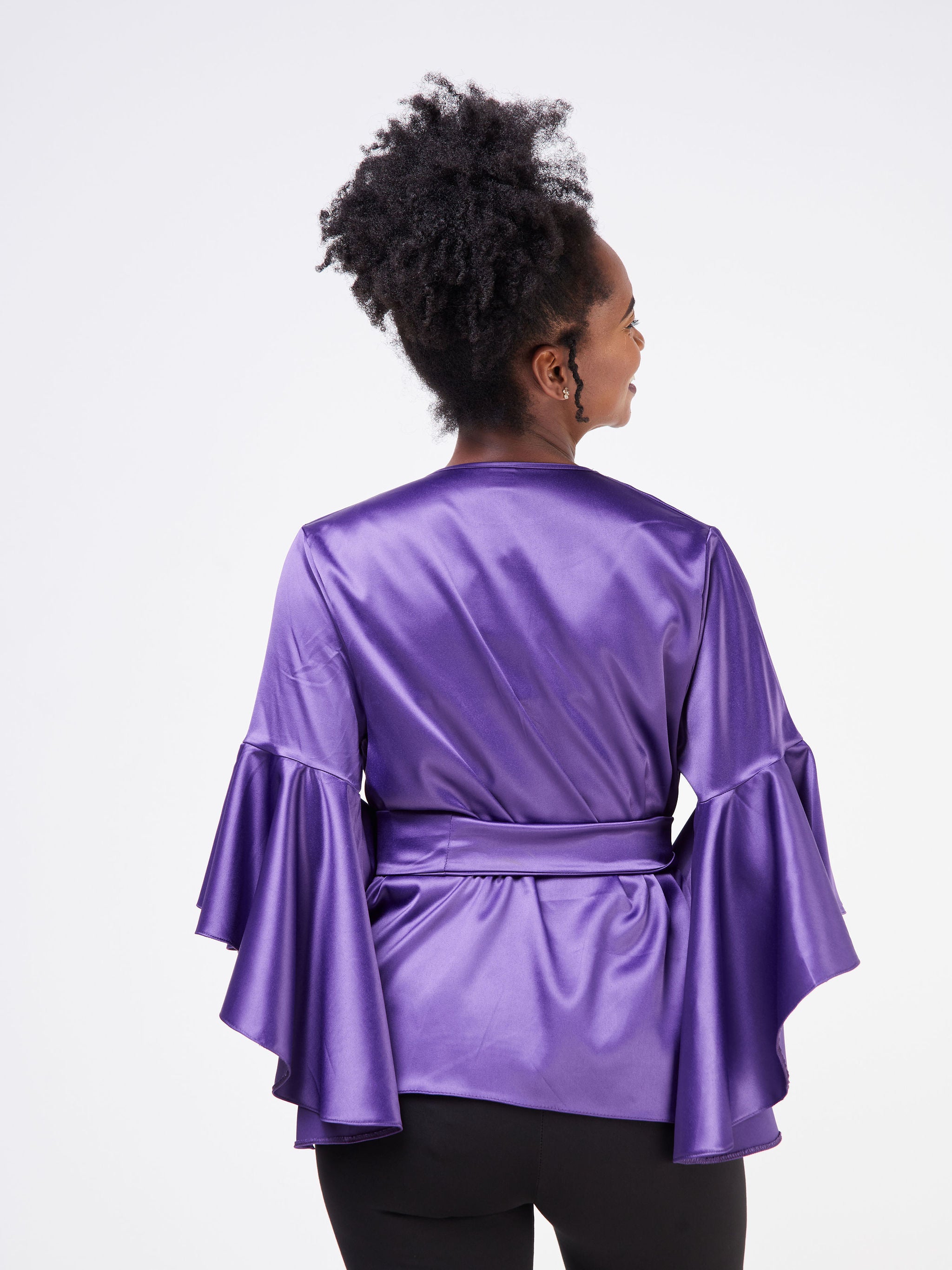 Vivo Adisa Flounce Sleeve Open Jacket - Purple