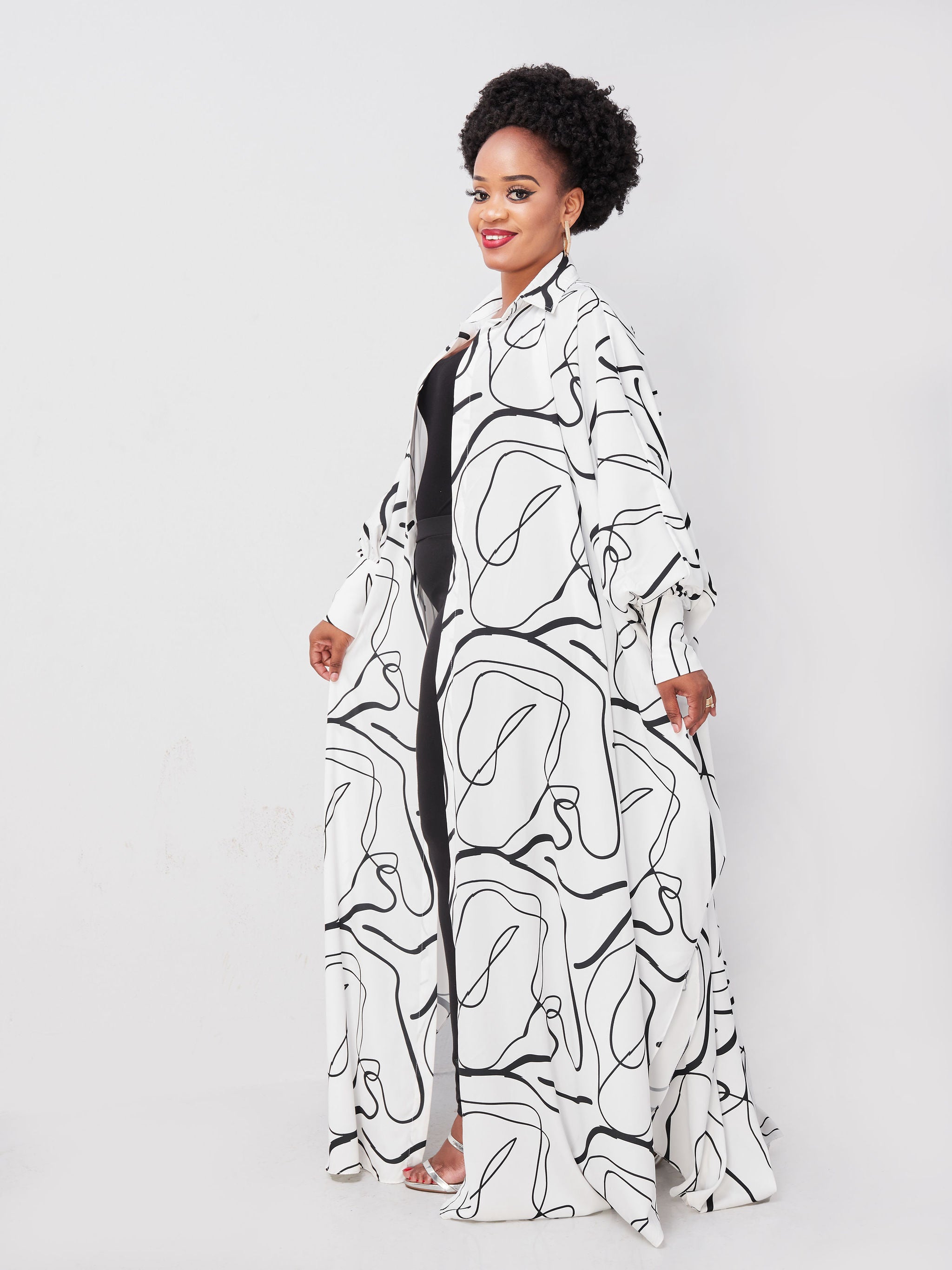 Vivo Adisa Wide Maxi Cover Up - White / Black Abstract Print