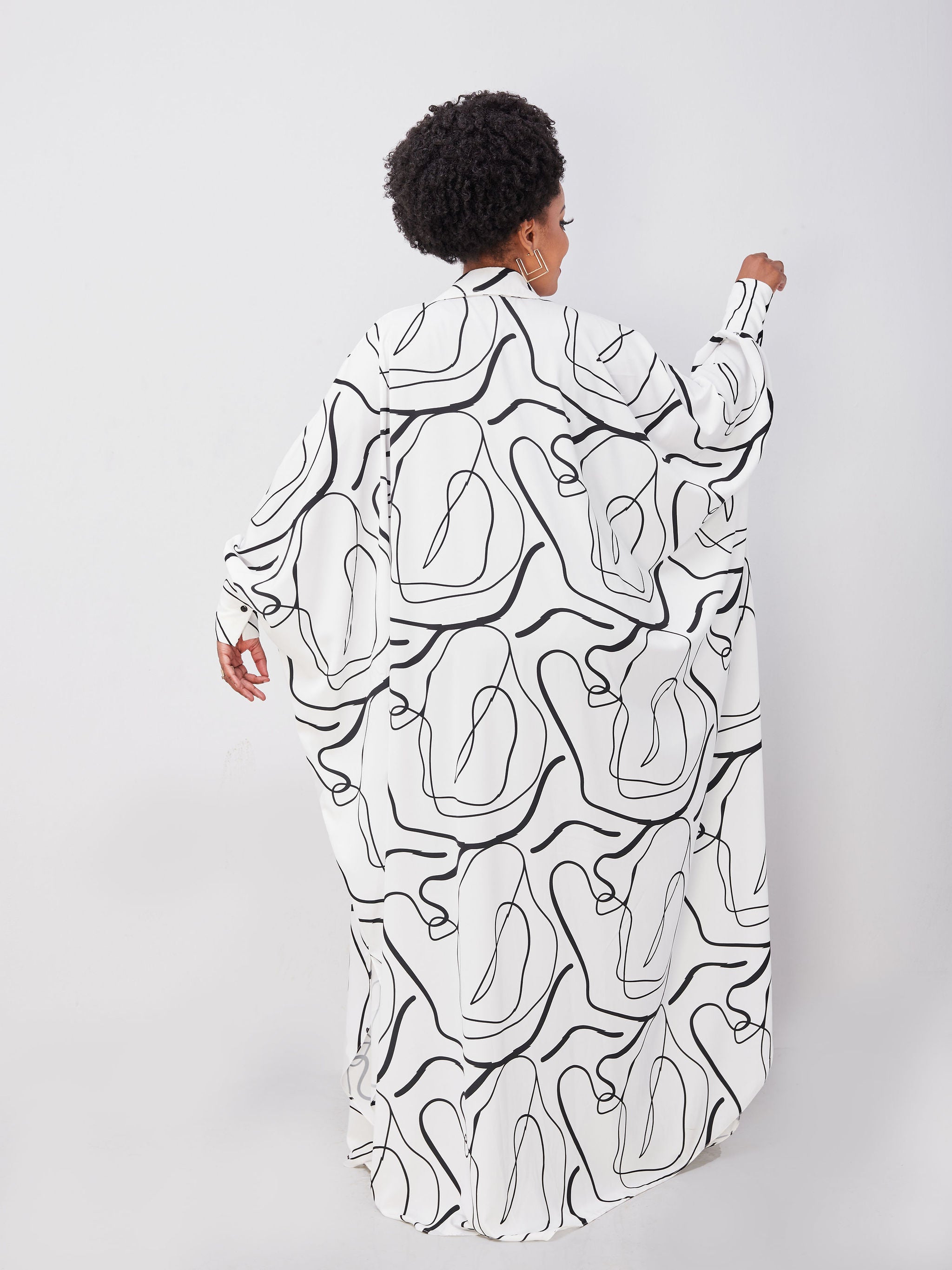 Vivo Adisa Wide Maxi Cover Up - White / Black Abstract Print