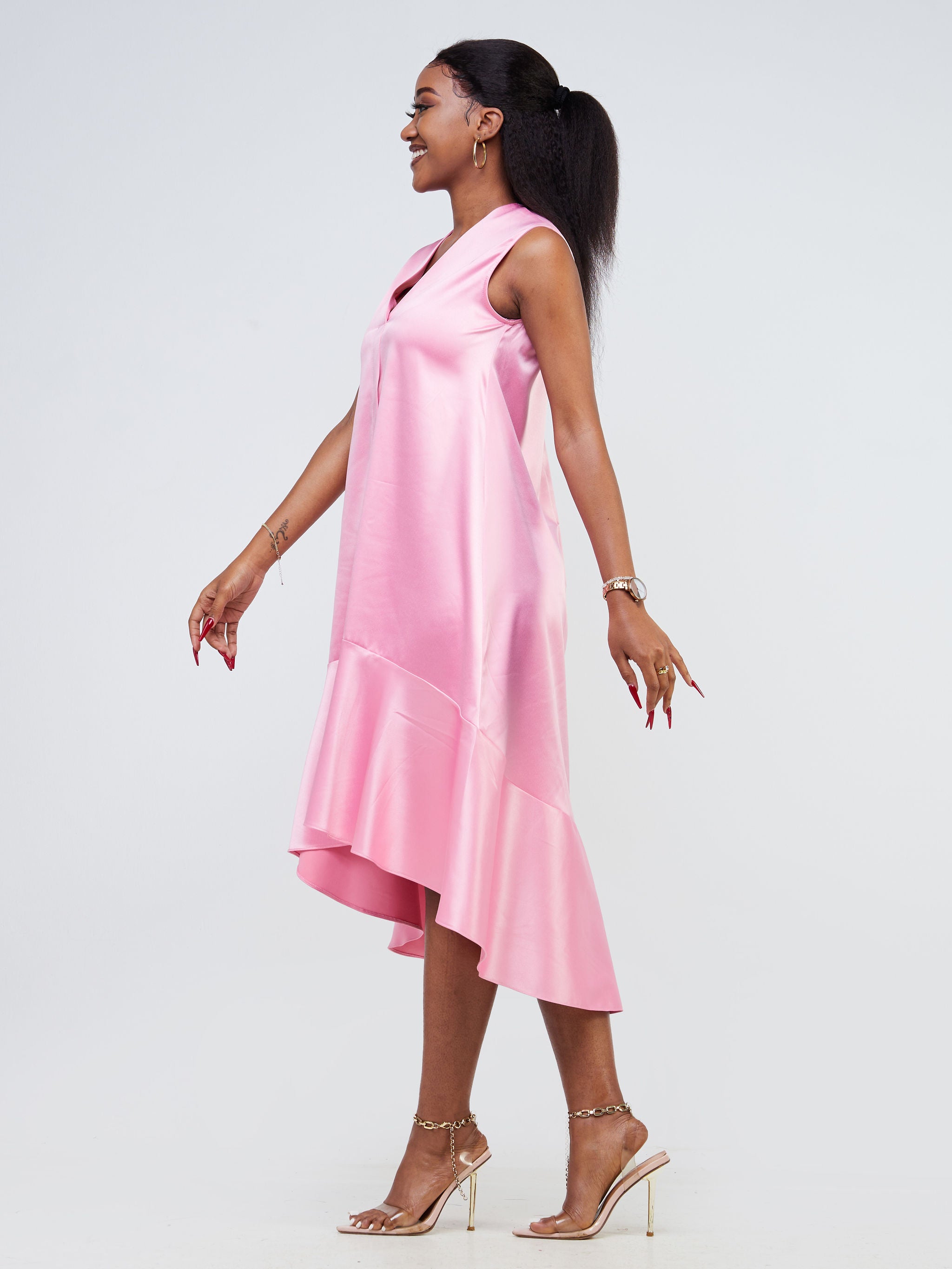 Vivo Adisa Tent Tiered Knee Length Dress - Pink