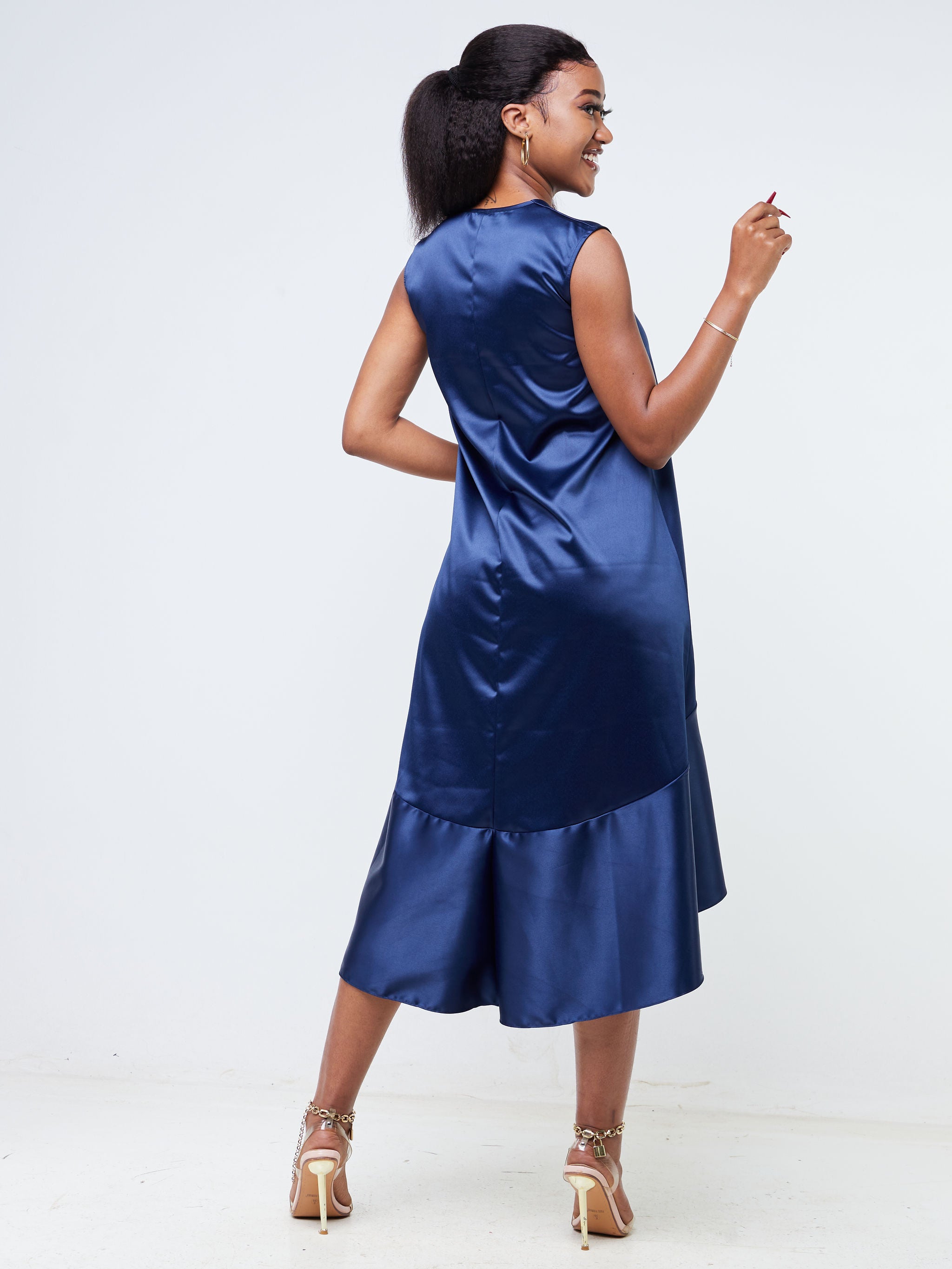 Vivo Adisa Tent Tiered Knee Length Dress - Navy Blue