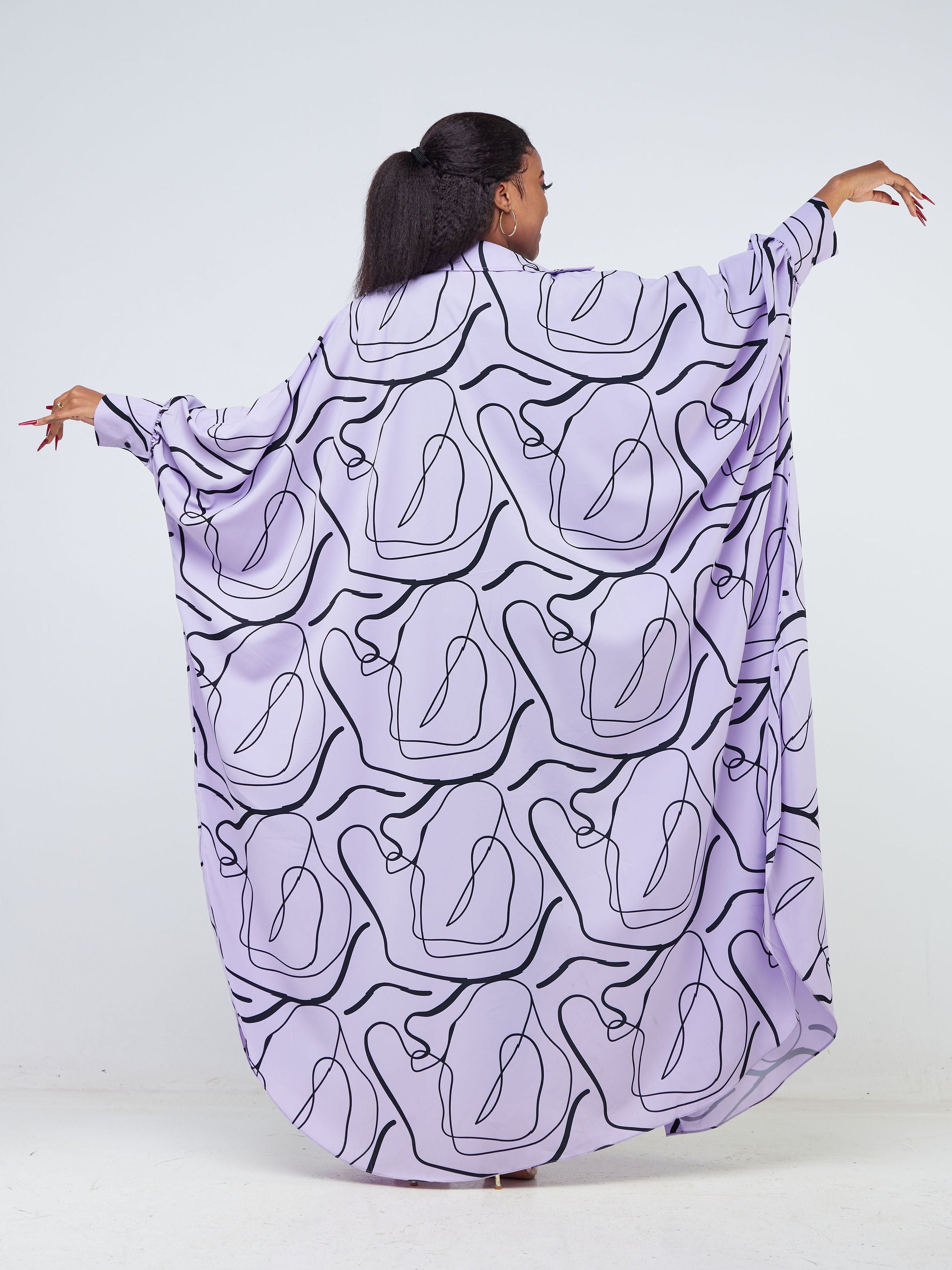 Vivo Adisa Wide Maxi Cover Up - Lilac / Black Abstract Print