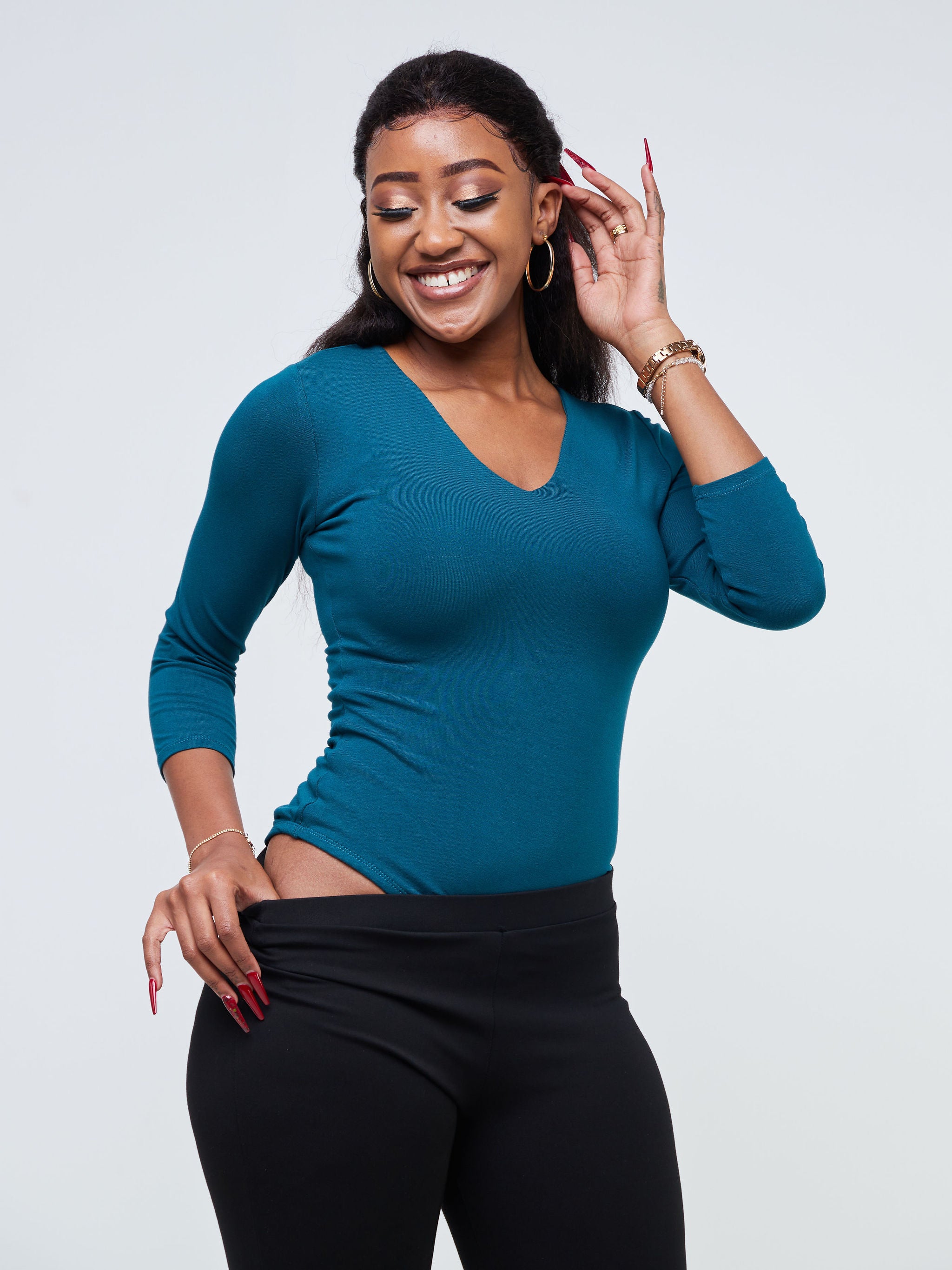 Vivo Basic 3/4 Sleeved Double Layered Bodysuit - Teal