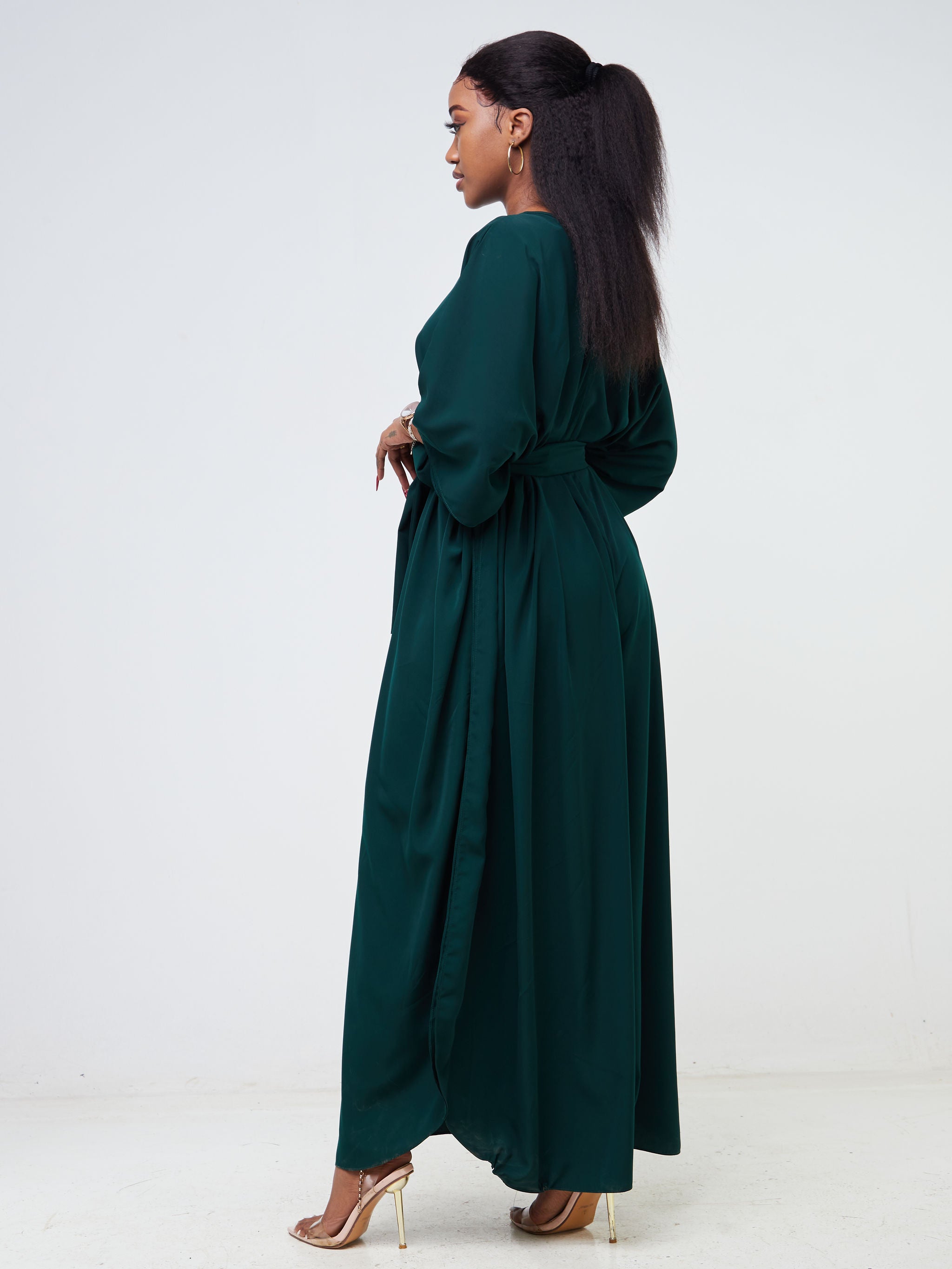 Vivo Adisa V-Neck Jumpsuit Kaftan - Dark Green