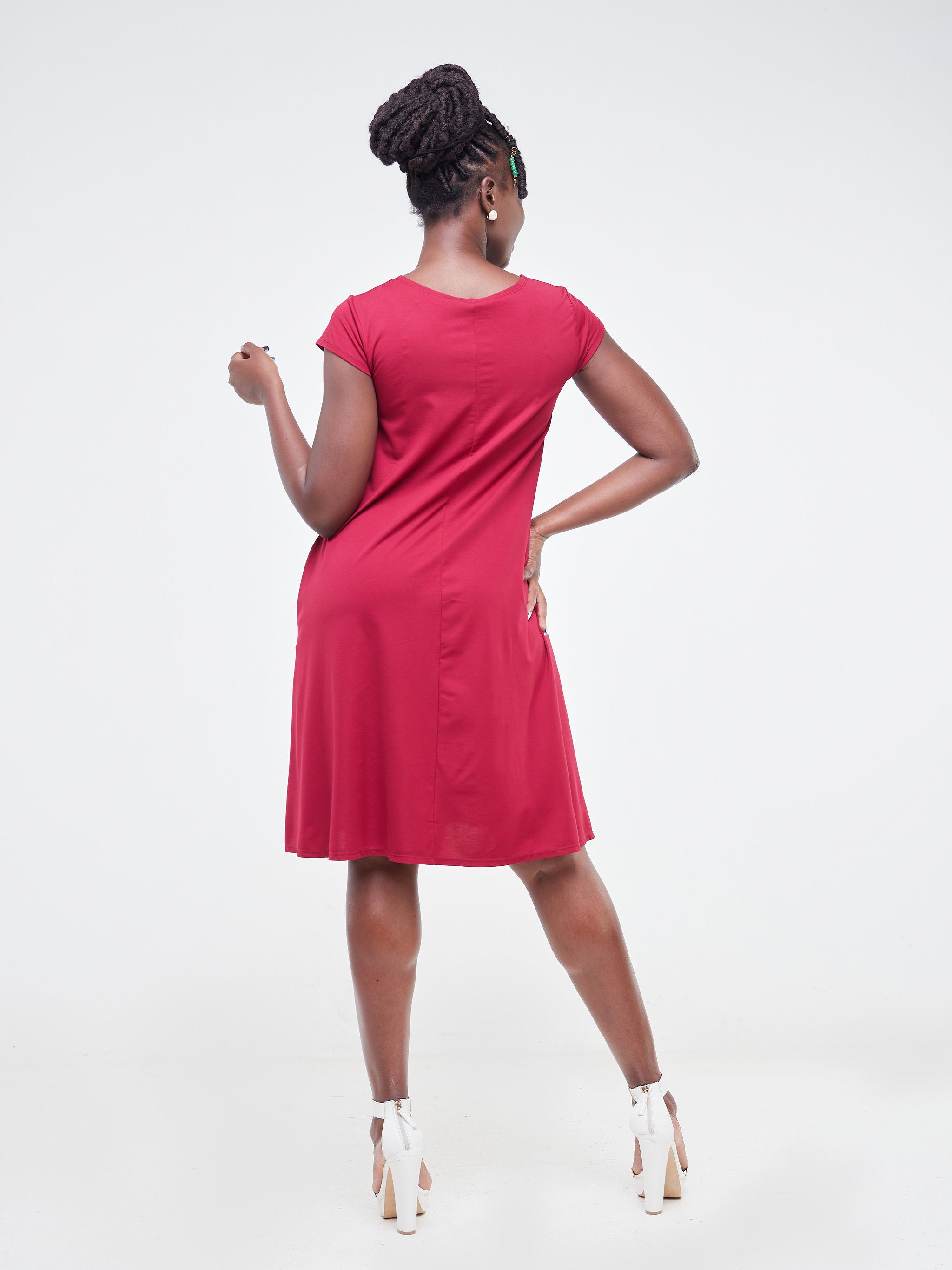 Vivo Basic Kena Tent Knee Length Dress - Maroon