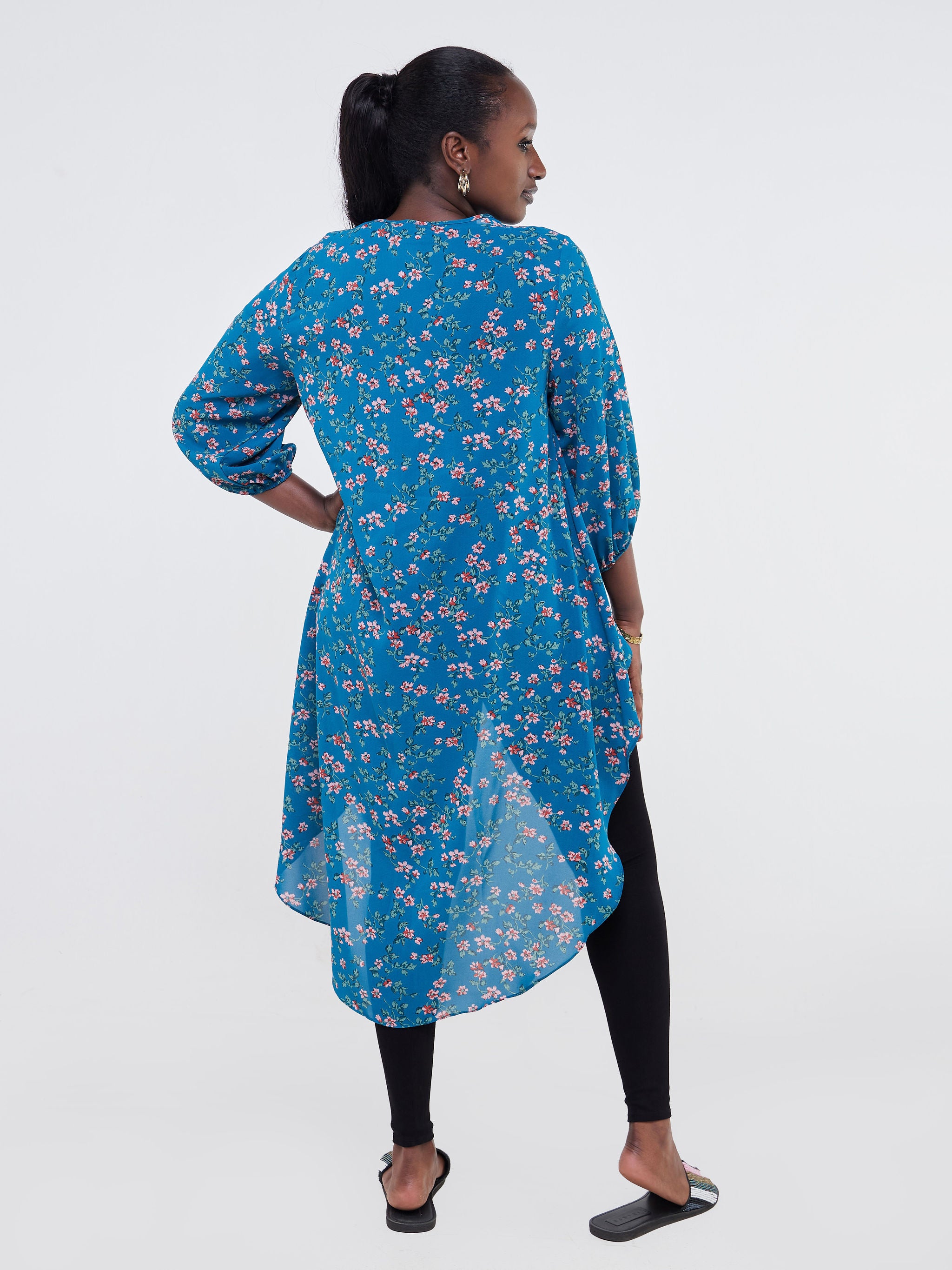 Vivo Basic Nalia High-low Chiffon Top - Teal / Pink Floral Print