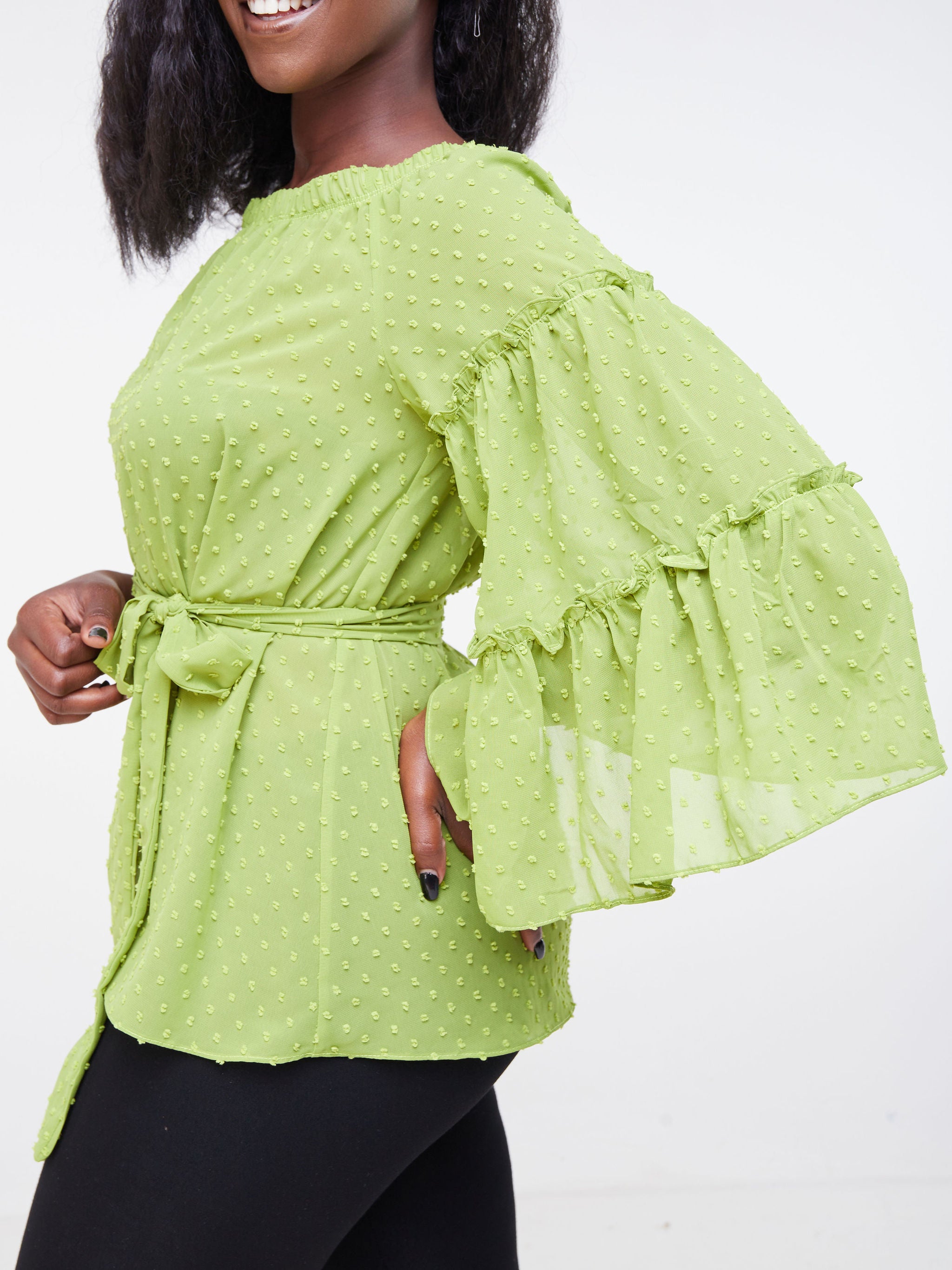 Vivo Malindi Off Shoulder Chiffon Top - Green