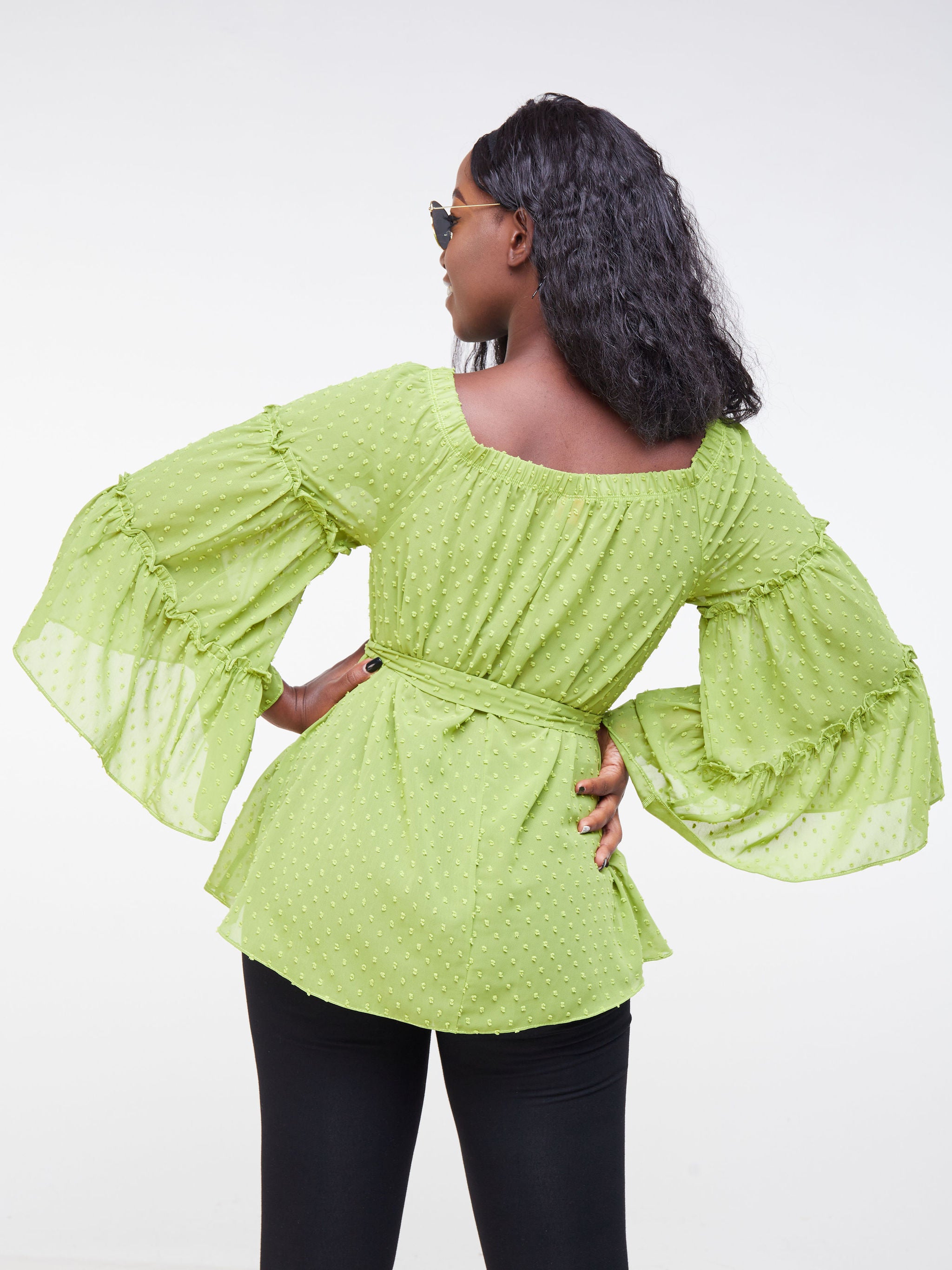 Vivo Malindi Off Shoulder Chiffon Top - Green