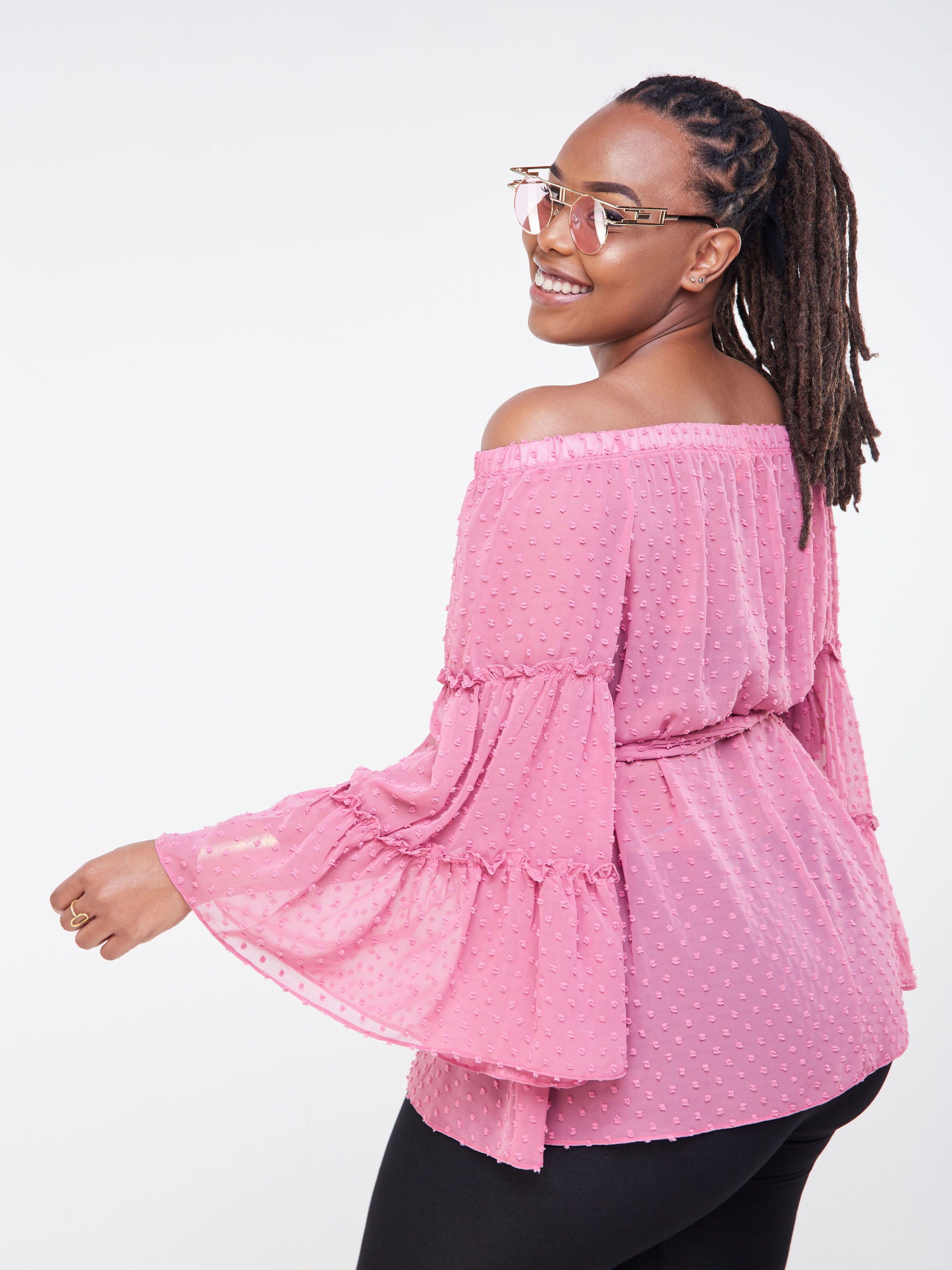 Vivo Malindi Off Shoulder Chiffon Top - Pink