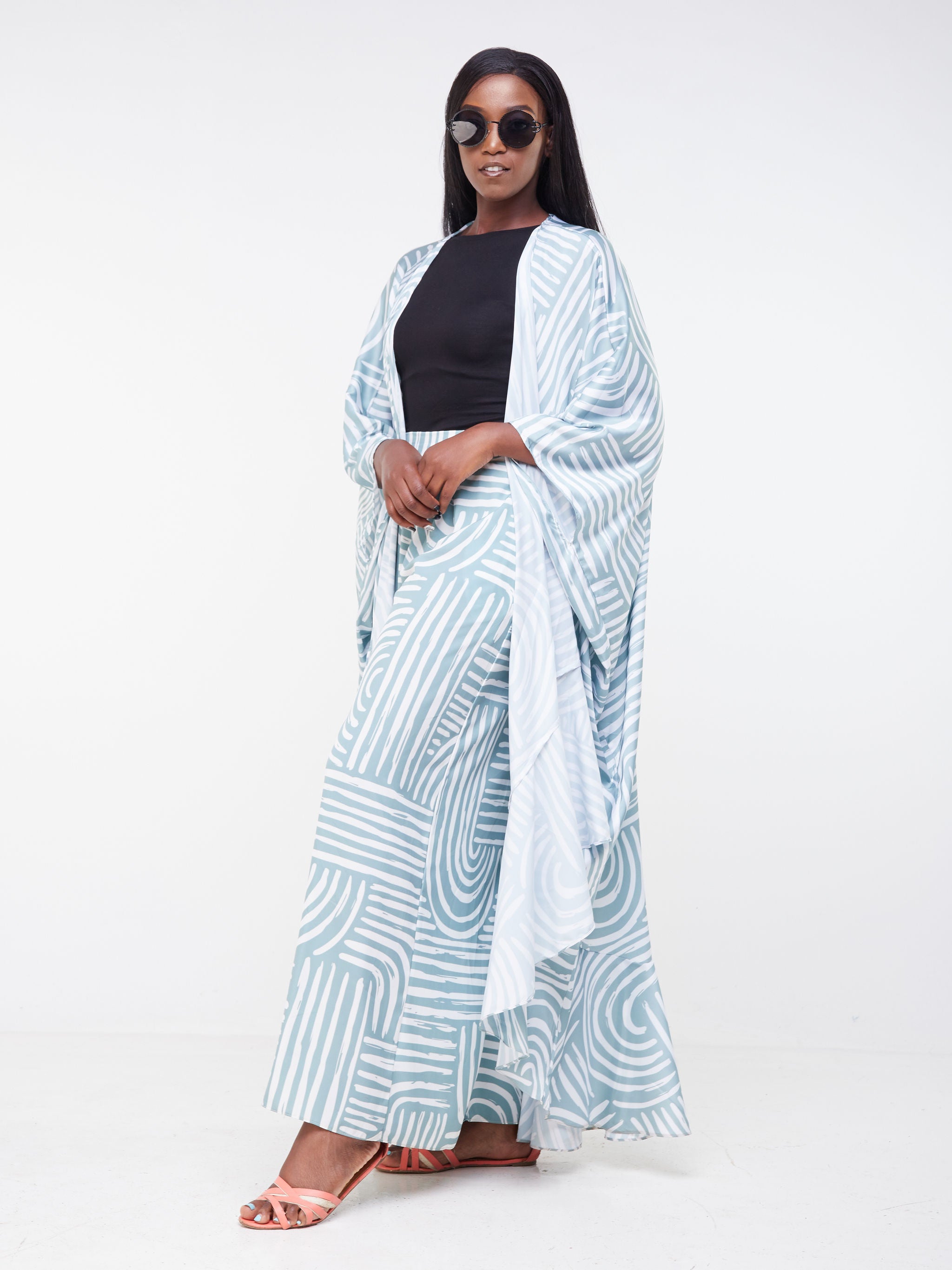 Vivo Malindi Open Kaftan (JK)  - Mint Green / White Abstract Print
