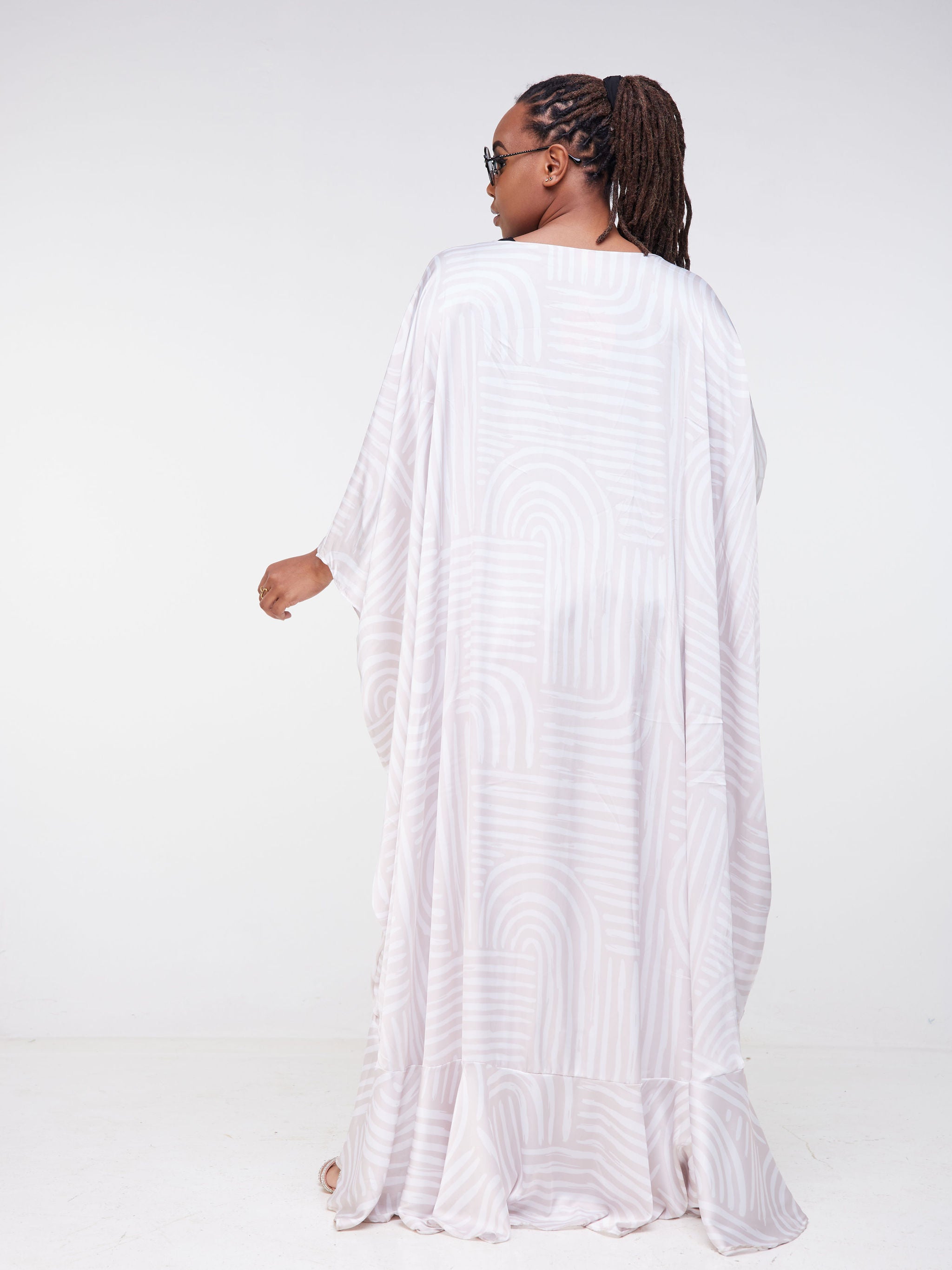 Vivo Malindi Open Kaftan (JK) - Nude / White Abstract Print