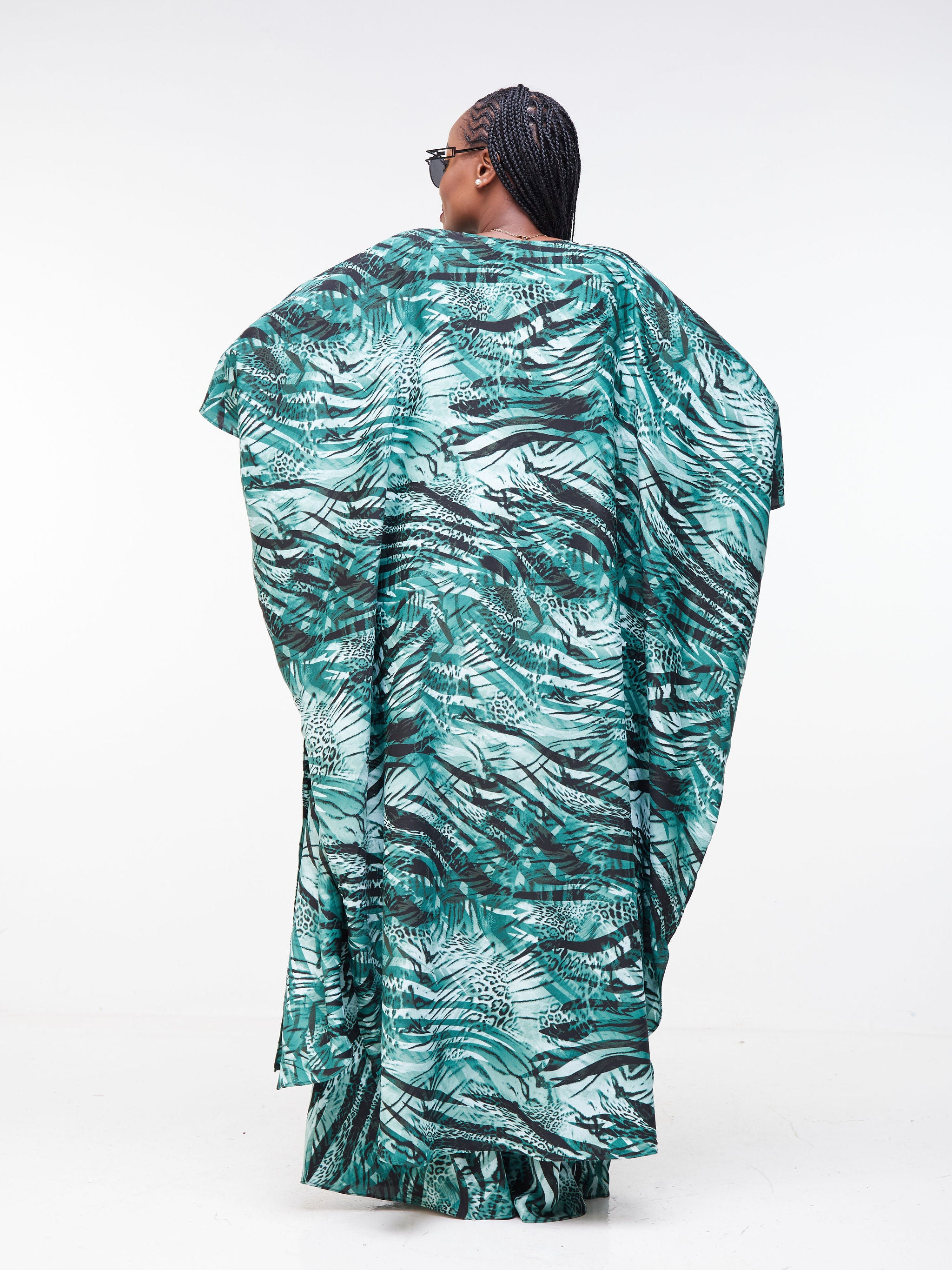 Vivo Malindi Maxi Kimono - Black / Dark Green Abstract Print