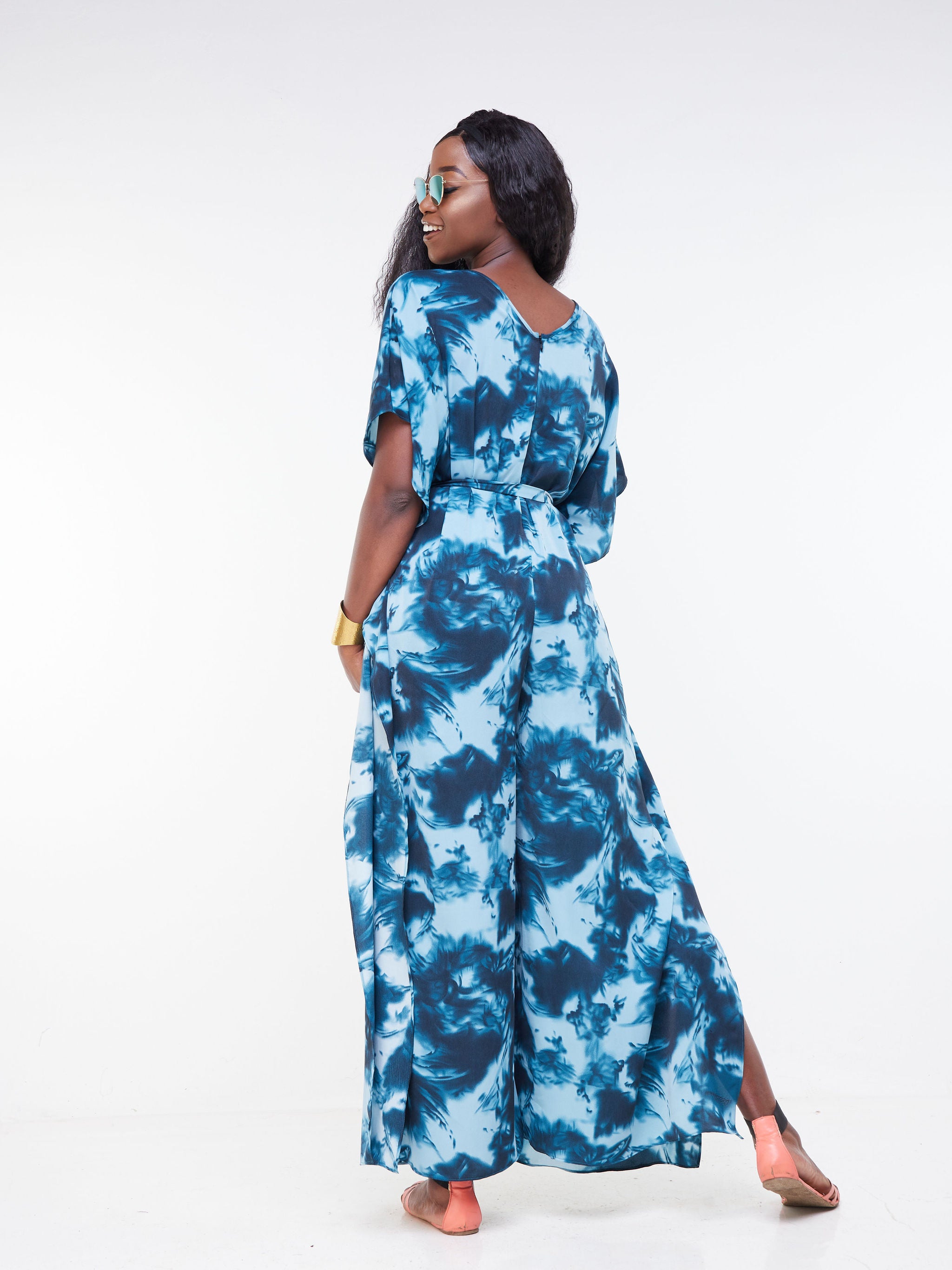 Vivo Malindi Jumpsuit Kaftan - Teal / Black Abstract Print