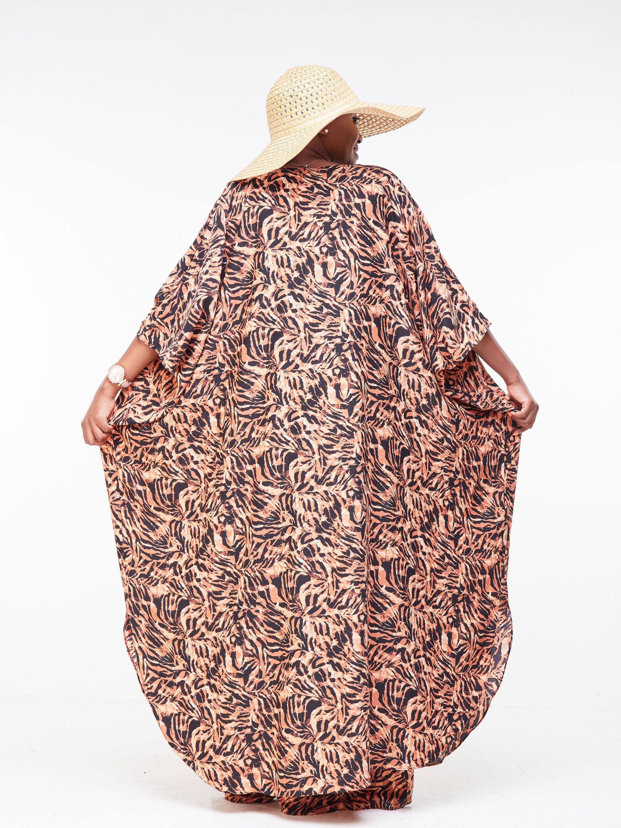 Vivo Malindi Maxi Kimono - Black / Brown Animal Print