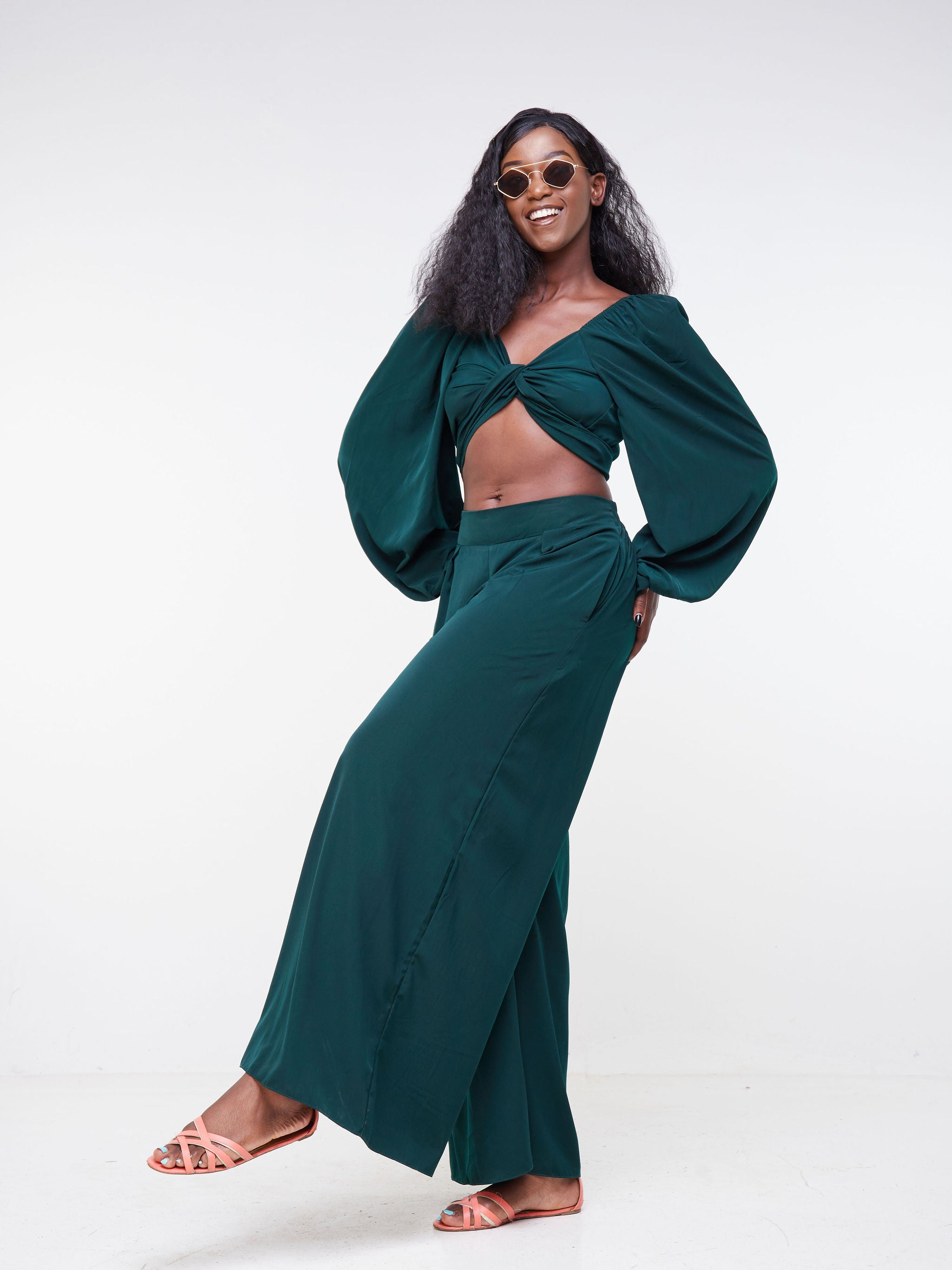 Vivo Malindi Puff Sleeve Top (JK) - Dark Green