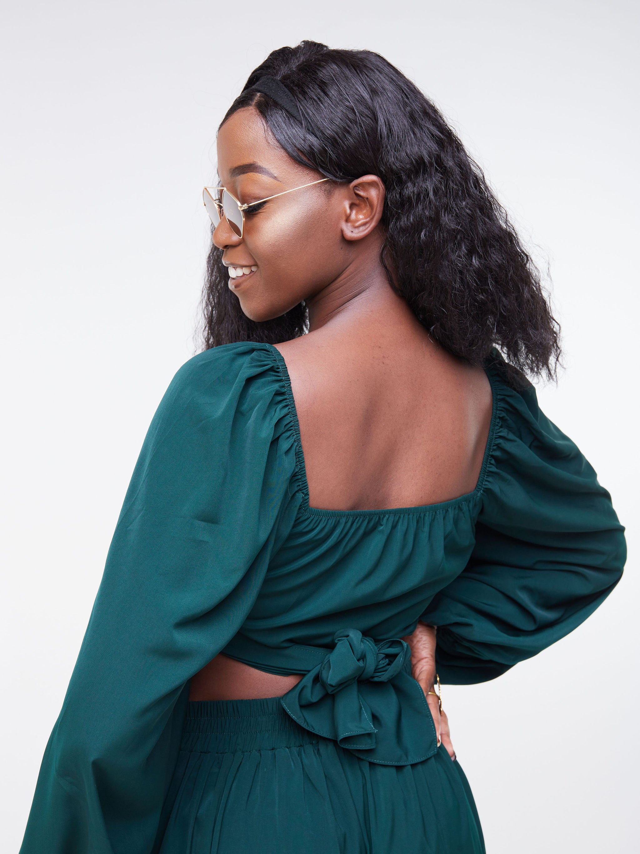 Vivo Malindi Puff Sleeve Top (JK) - Dark Green