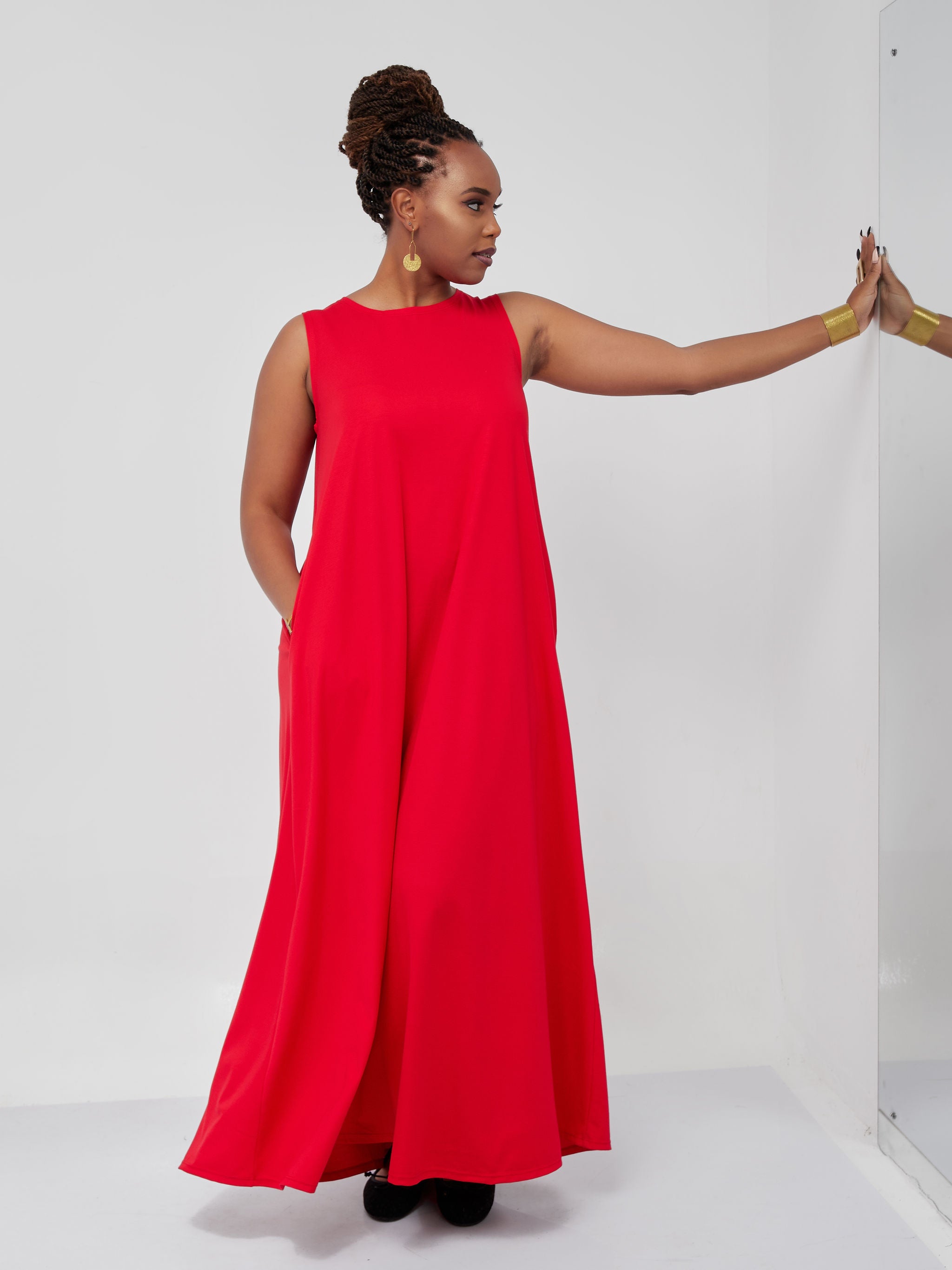 Vivo Basic Sleeveless Kena Tent Maxi Dress - Red