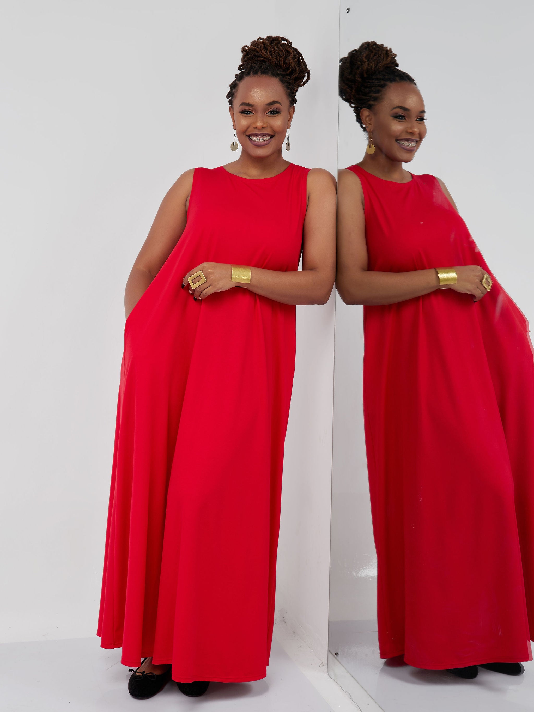 Vivo Basic Sleeveless Kena Tent Maxi Dress - Red