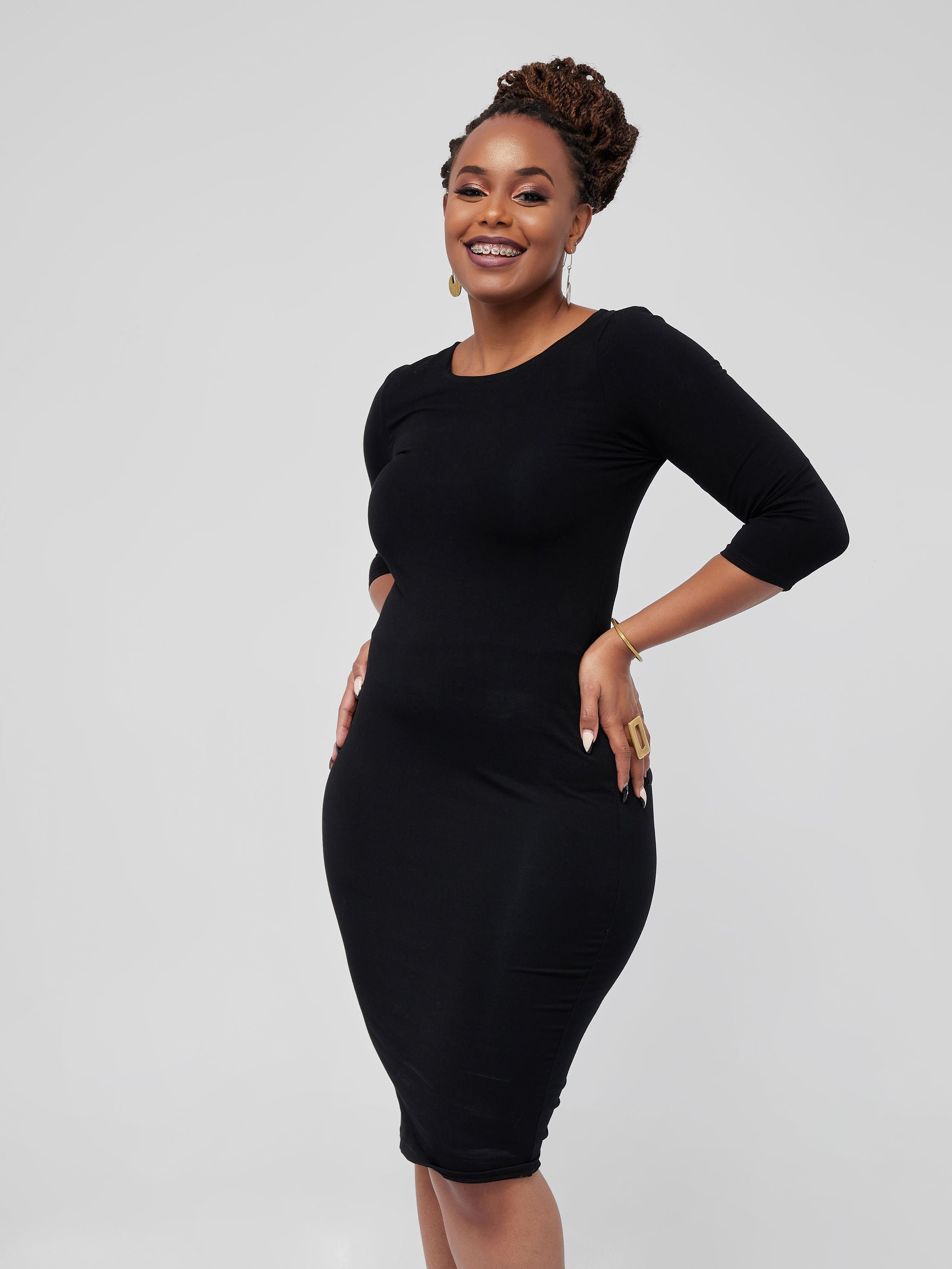 Vivo Basic 3/4 Sleeve Bodycon - Black