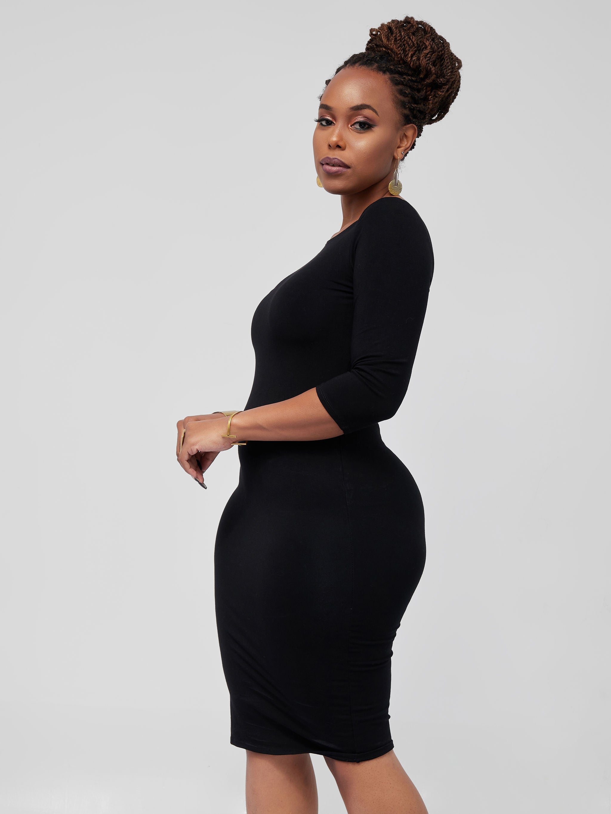 Vivo Basic 3/4 Sleeve Bodycon - Black