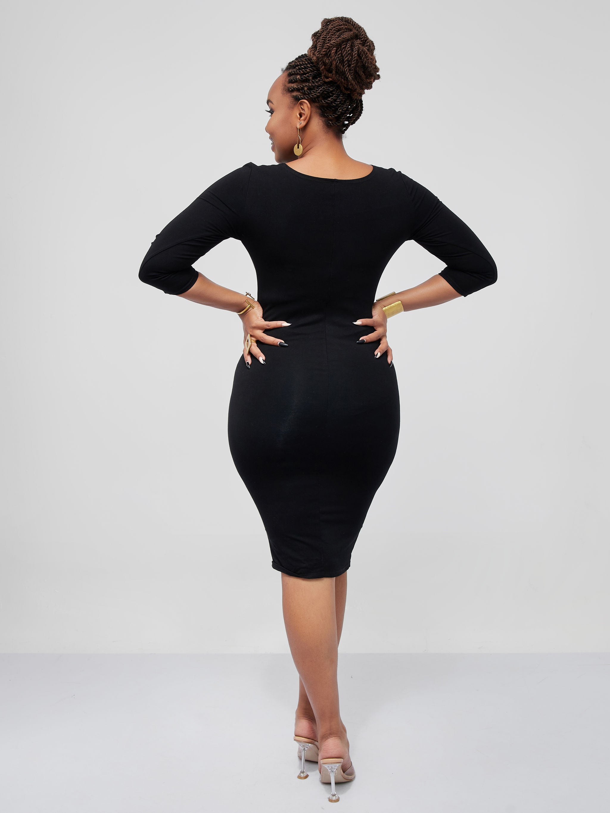 Vivo Basic 3/4 Sleeve Bodycon - Black