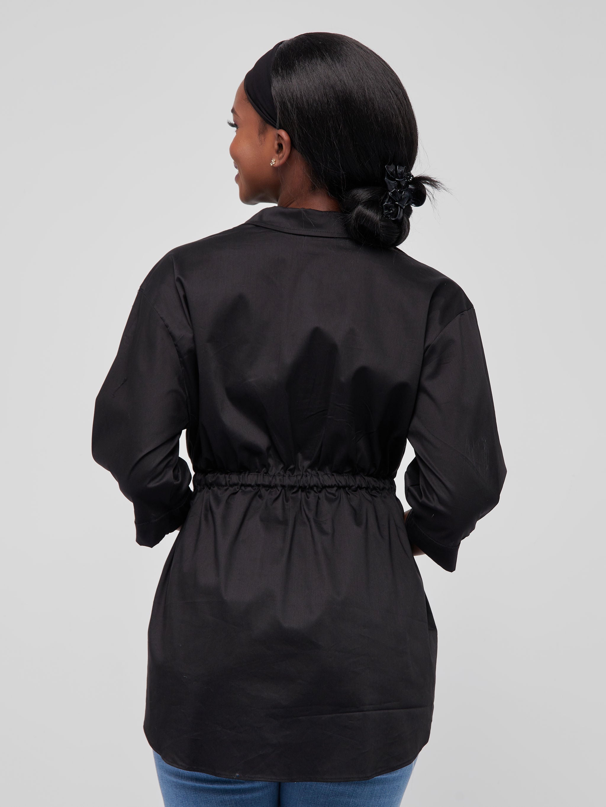 Vivo Lulu 3/4 Sleeve Drawstring Shirt - Black