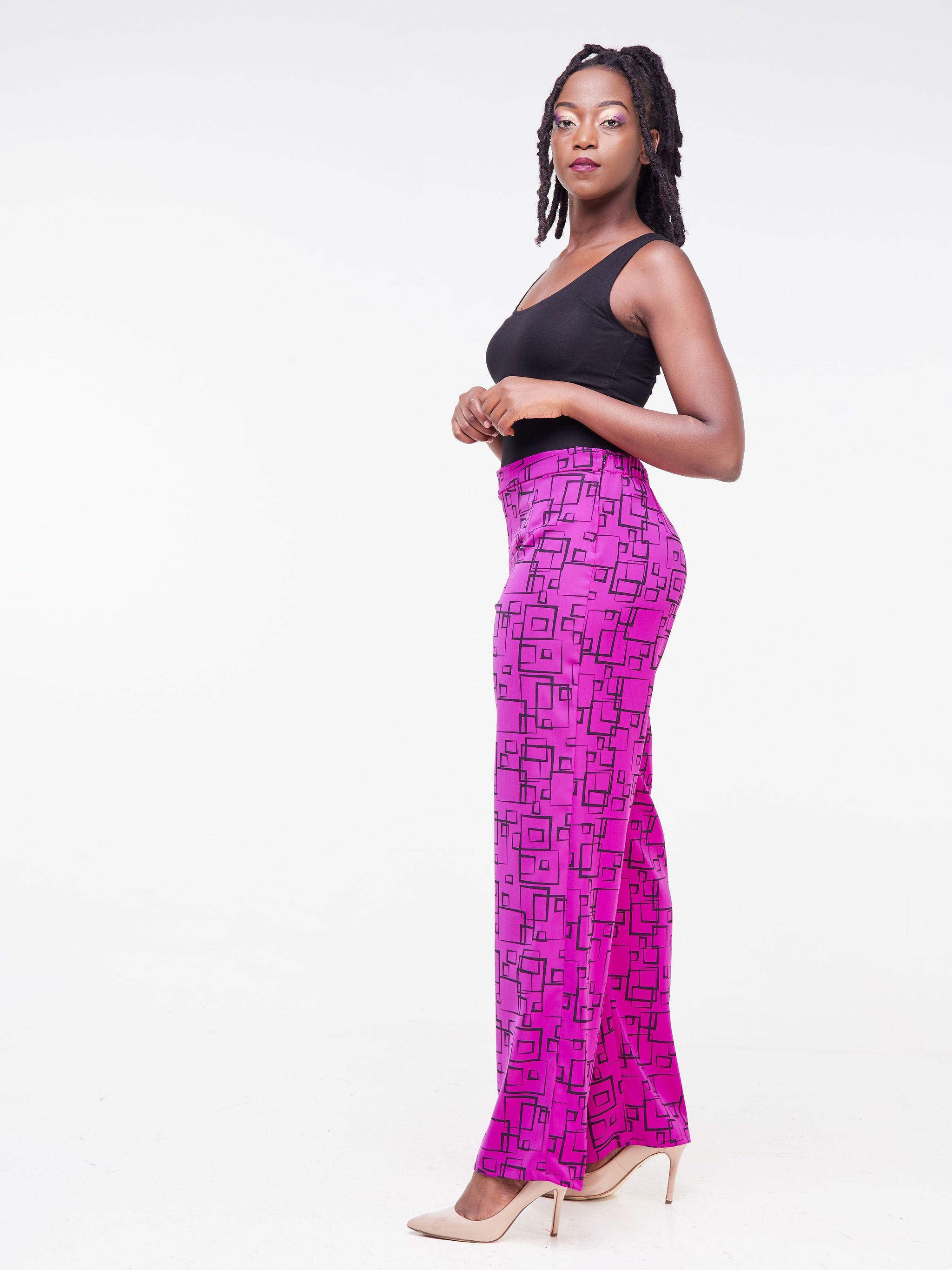 Vivo Fahari Straight Leg Pants - Pink / Geometric Print
