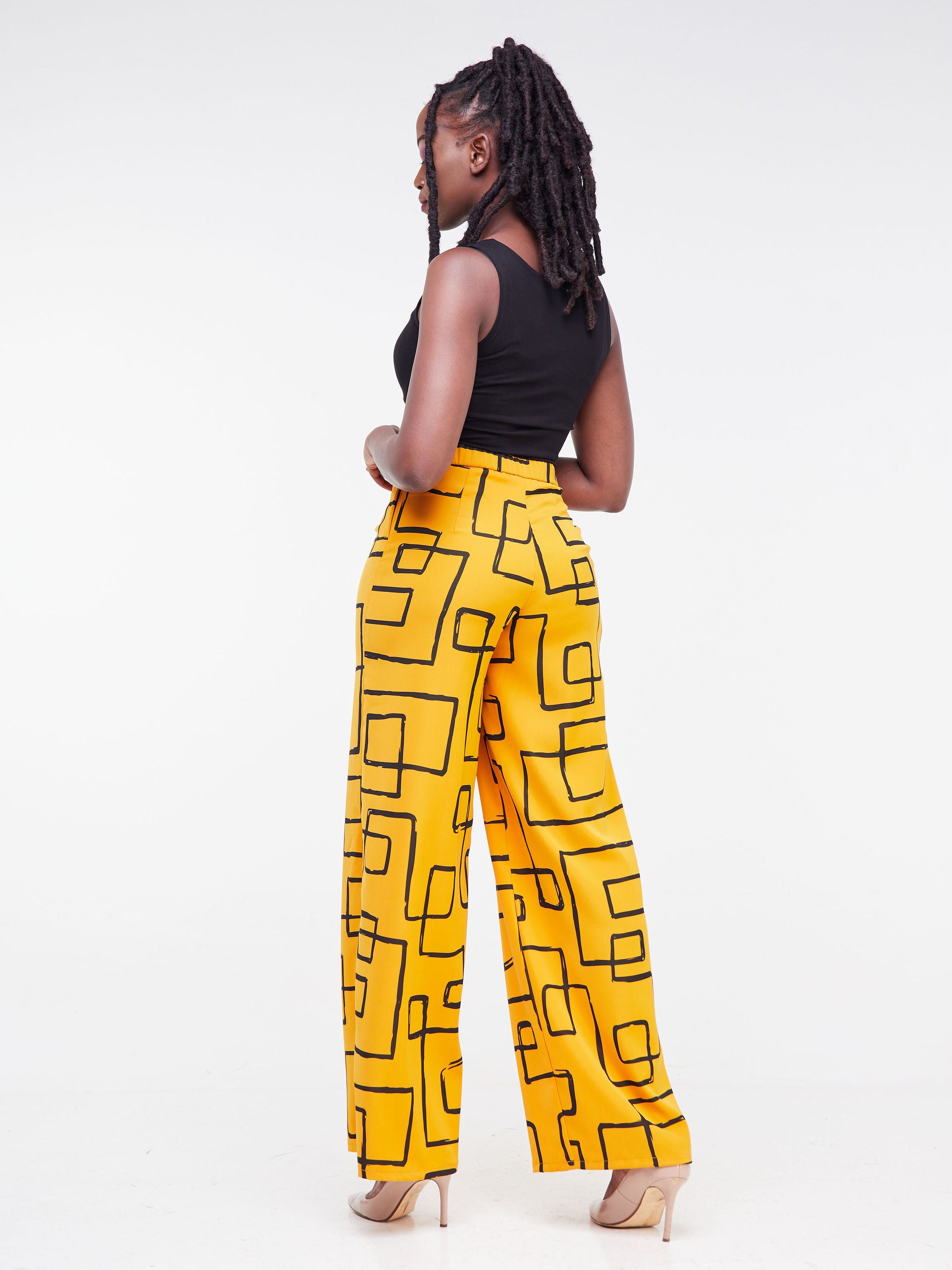 Vivo Fahari Wide Leg Pants - Mustard / Black Geometric Print