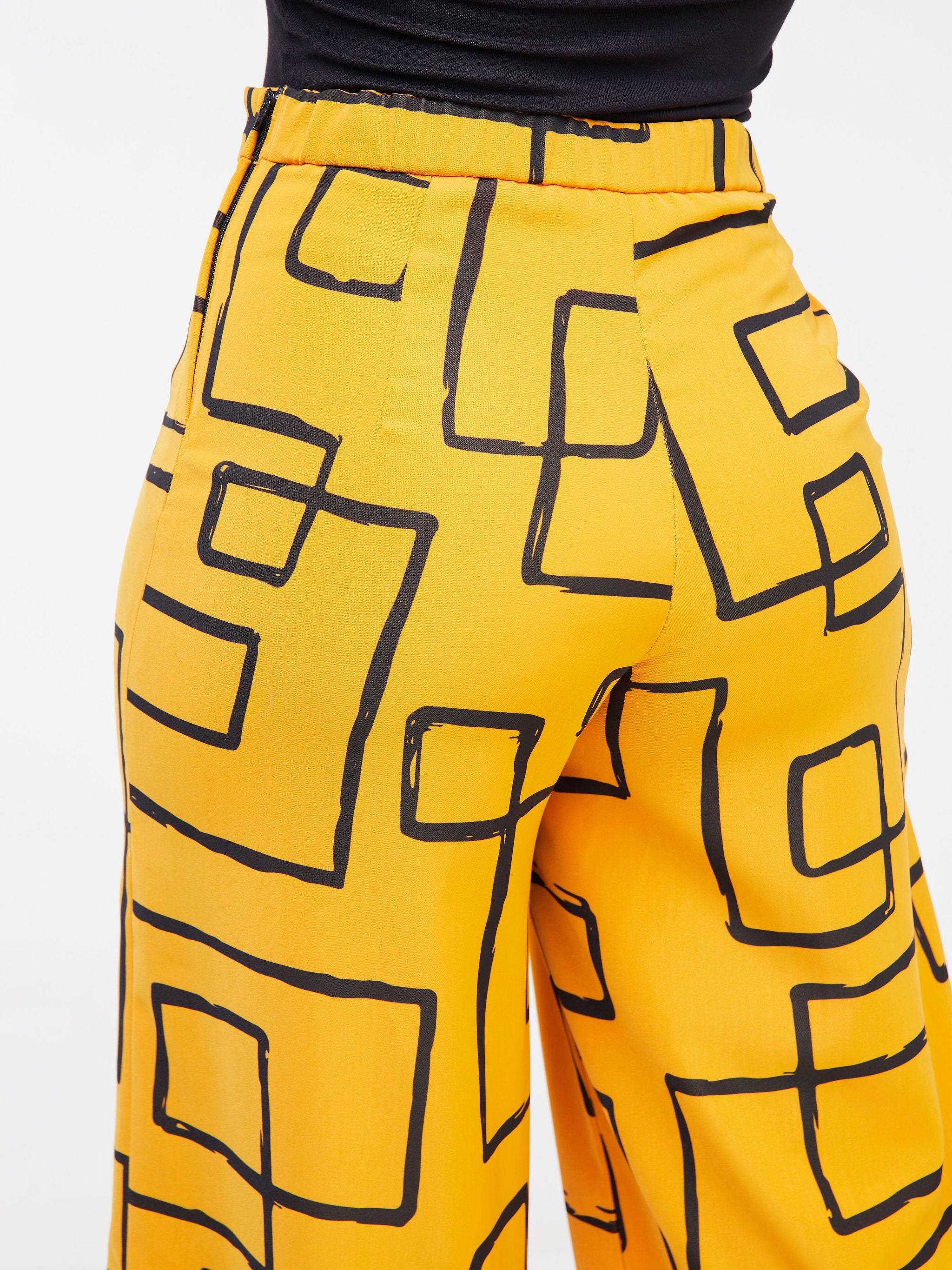 Vivo Fahari Wide Leg Pants - Mustard / Black Geometric Print