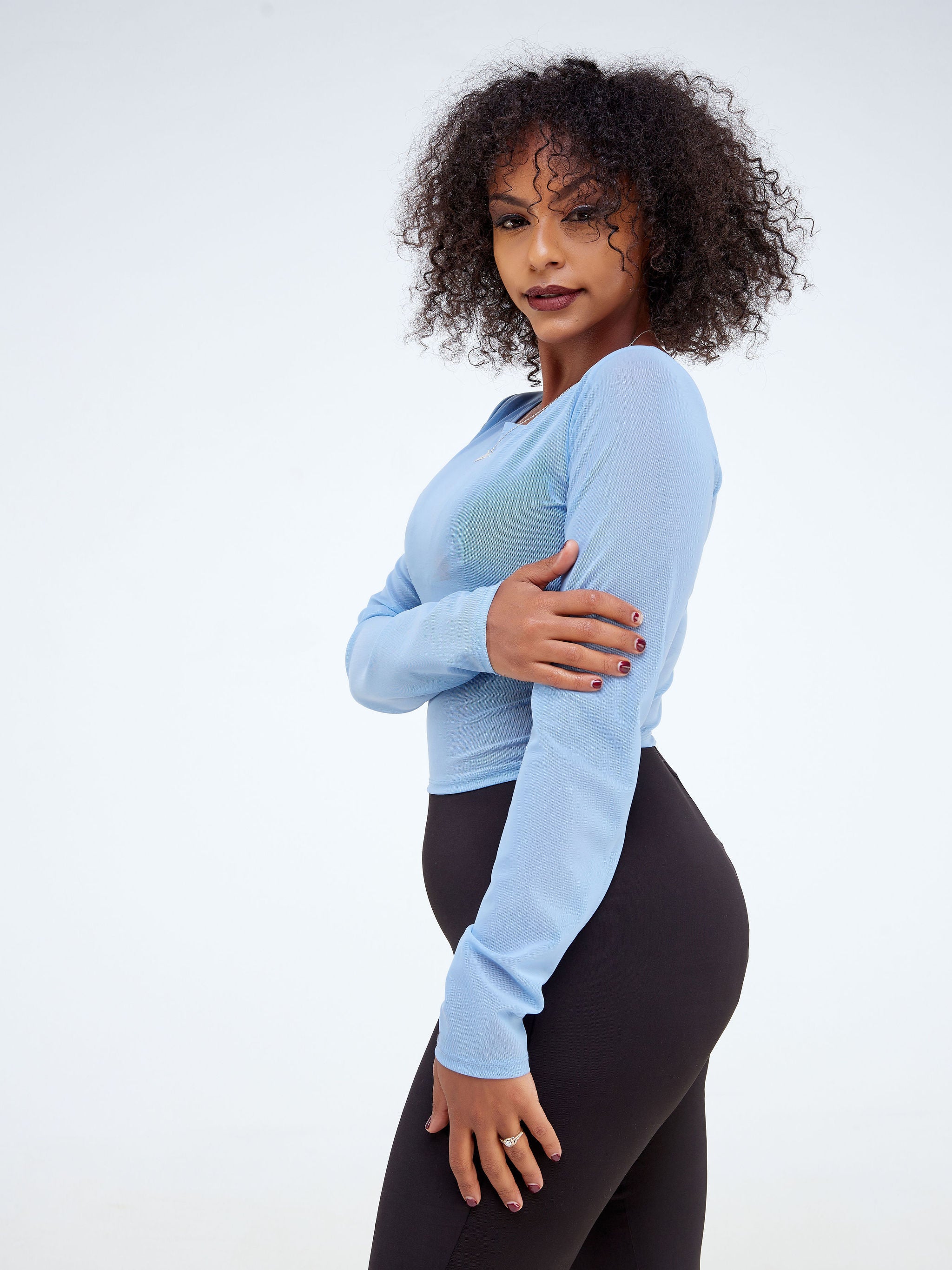 Zoya Party Long Sleeve Crop Top - Sky Blue