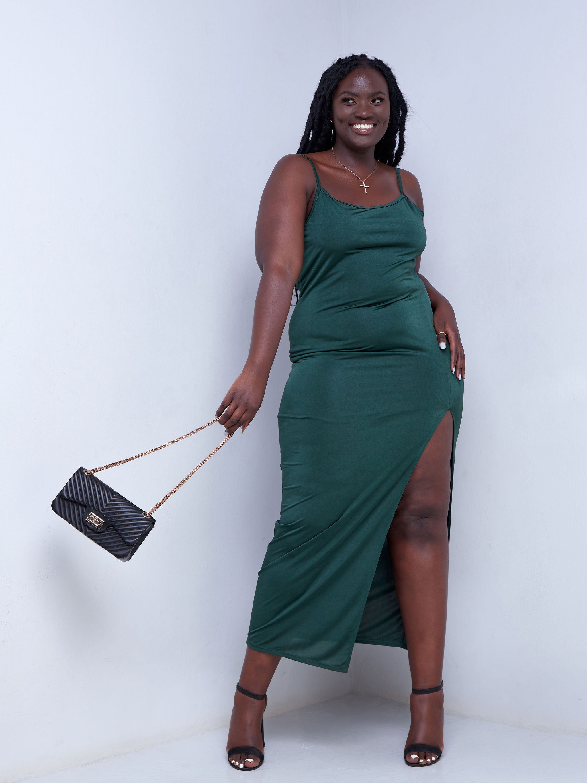 Zoya Party Strappy Midi Dress - Dark Green