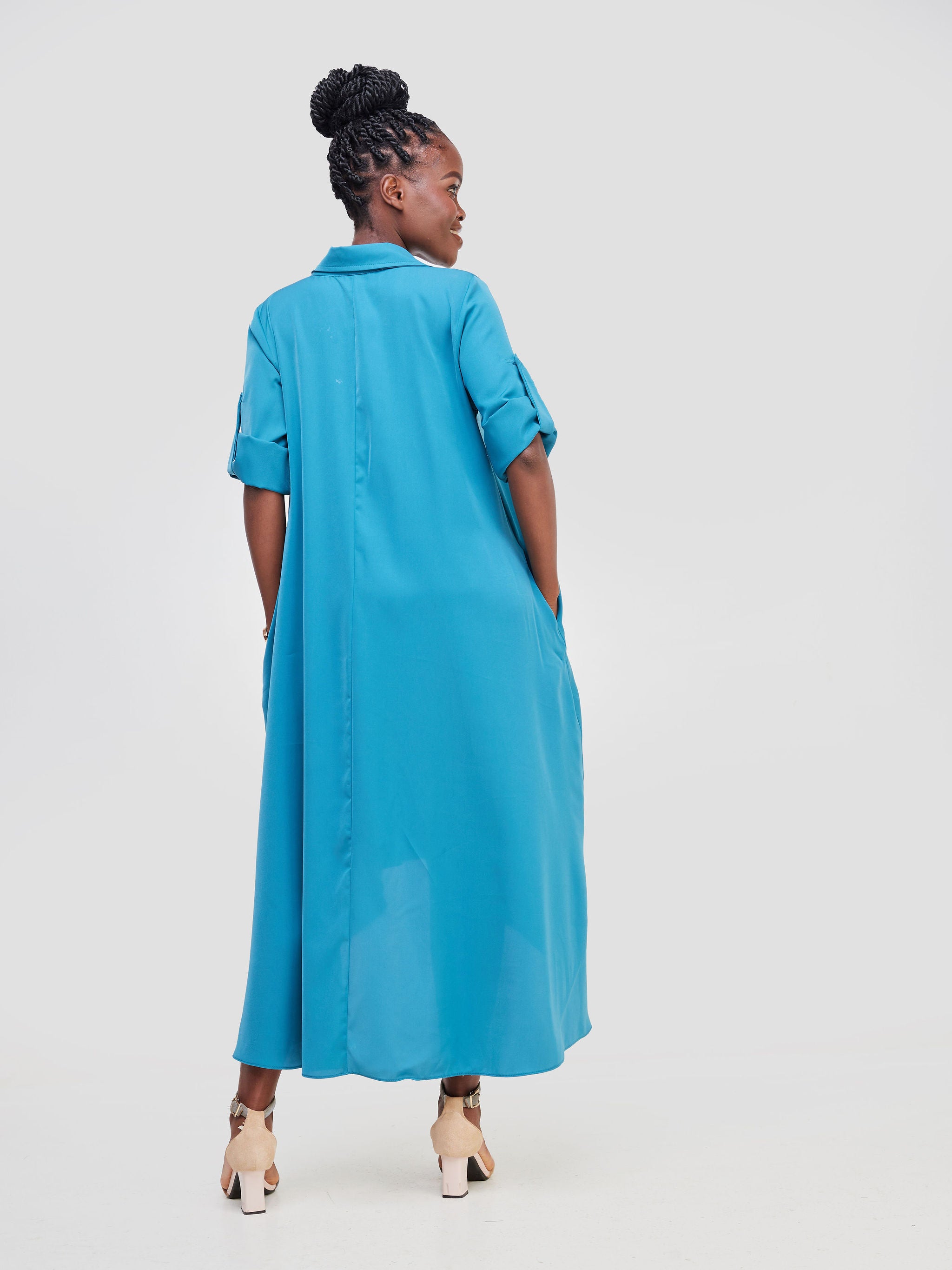 Vivo Yumi High Low Shirt Dress Teal Vivo Fashion Group Kenya