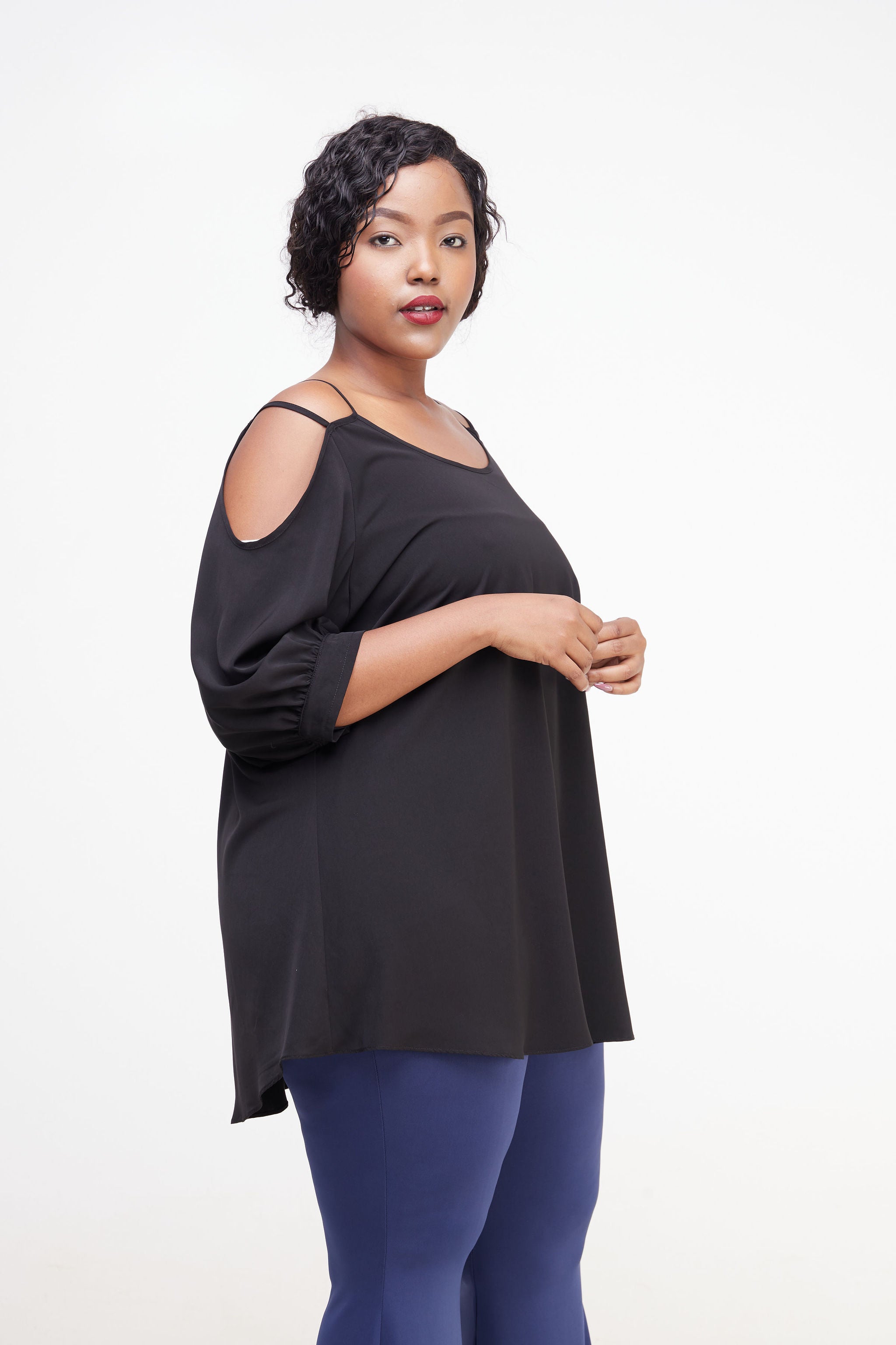 Vivo Dali Strappy Cold Shoulder Top - Black