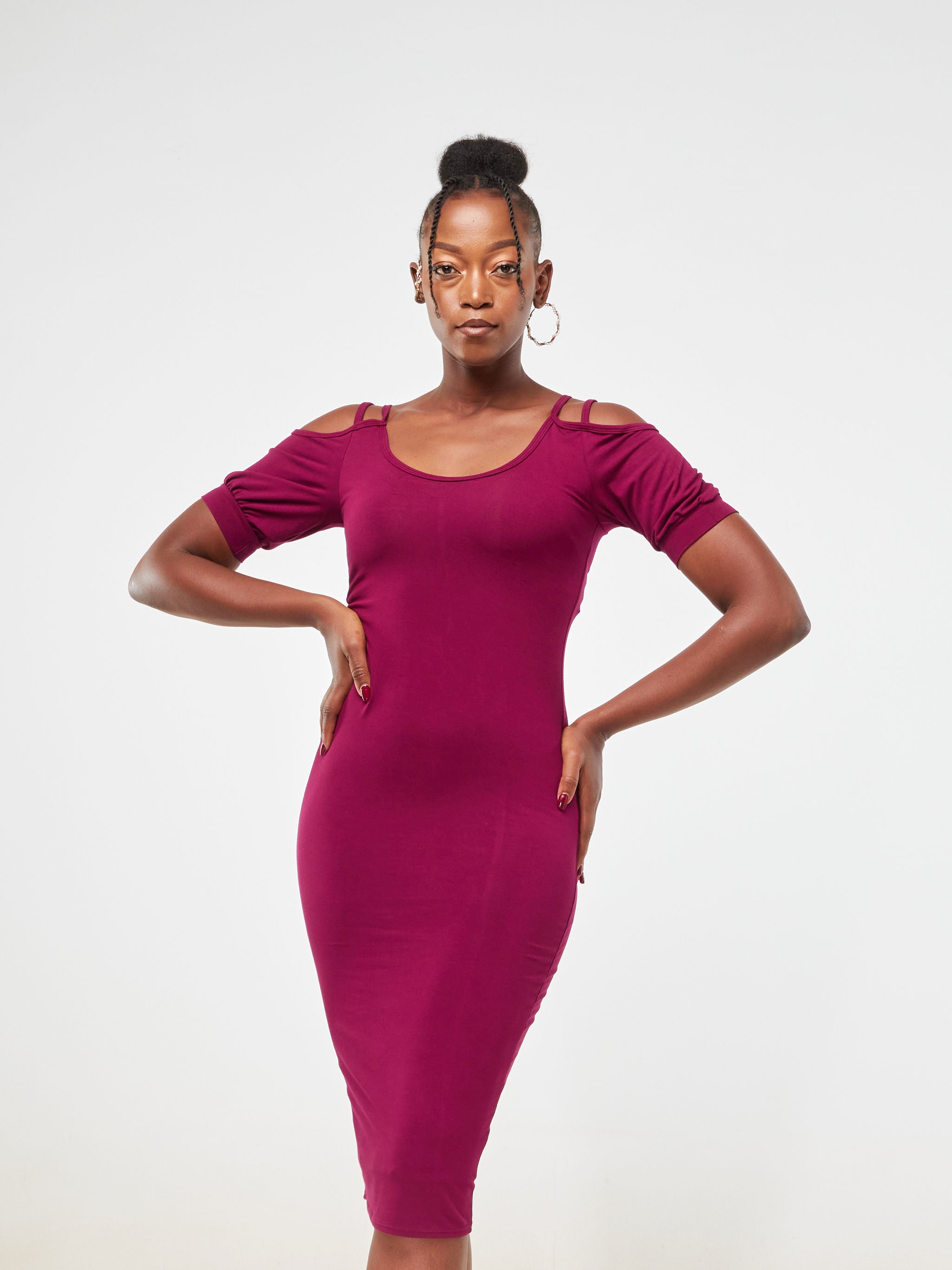 Vivo Lumi Strappy Cold Shoulder Bodycon - Burgundy