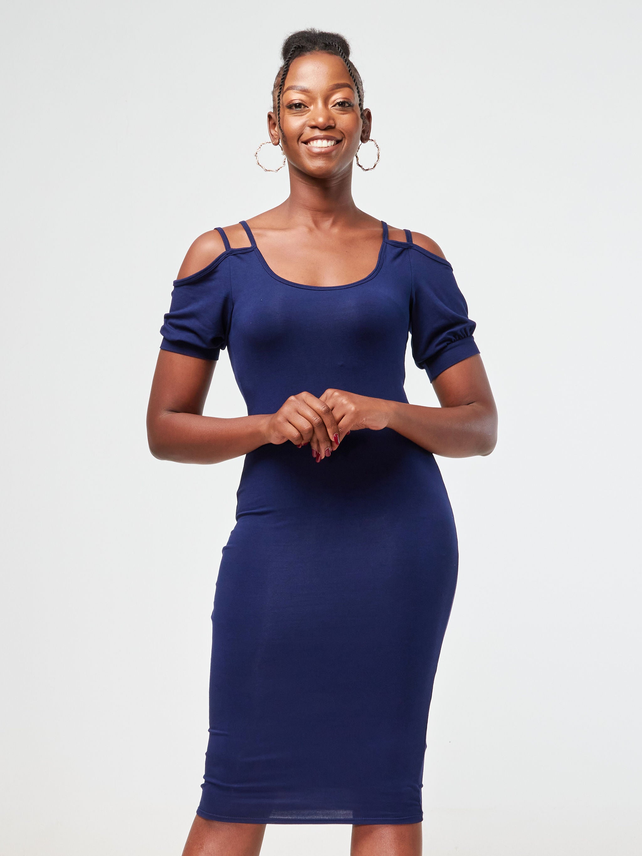 Vivo Lumi Strappy Cold Shoulder Bodycon - Navy Blue