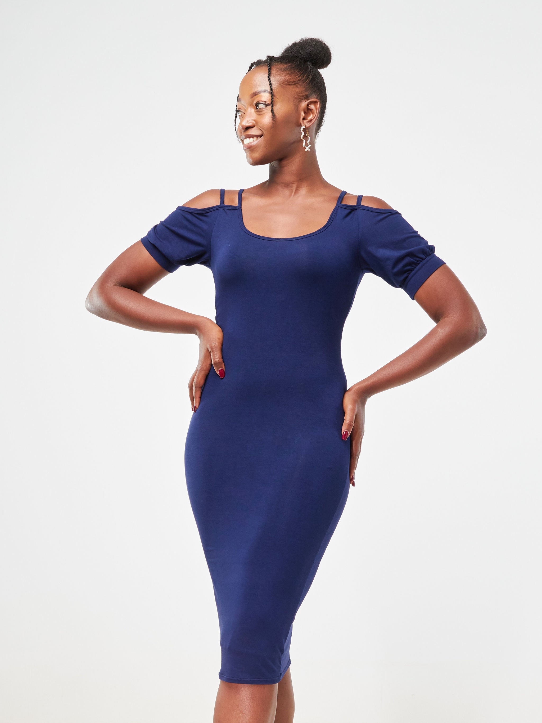 Vivo Lumi Strappy Cold Shoulder Bodycon - Navy Blue