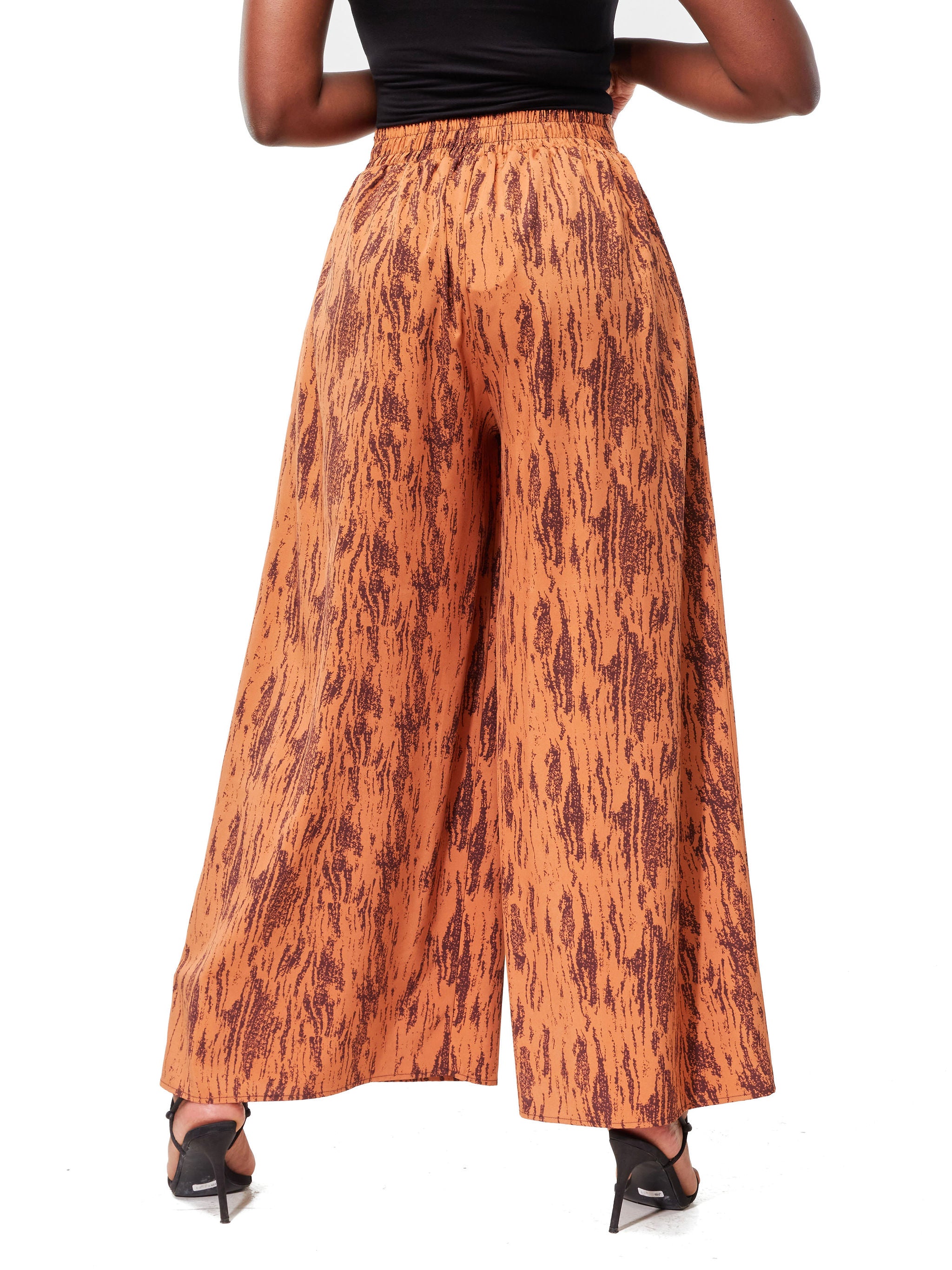Vivo Dali Panel Wide Leg Pants - Chocolate / Rust Abstract Print