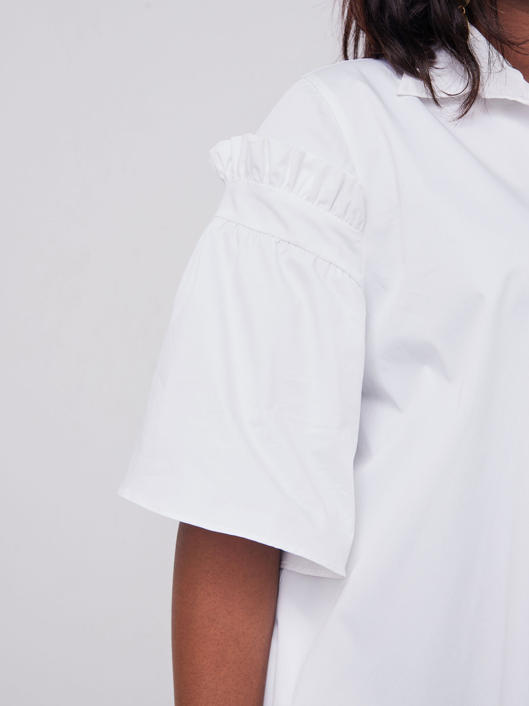 Safari Mali Gathered Flounce Sleeve Shirt Dress - White