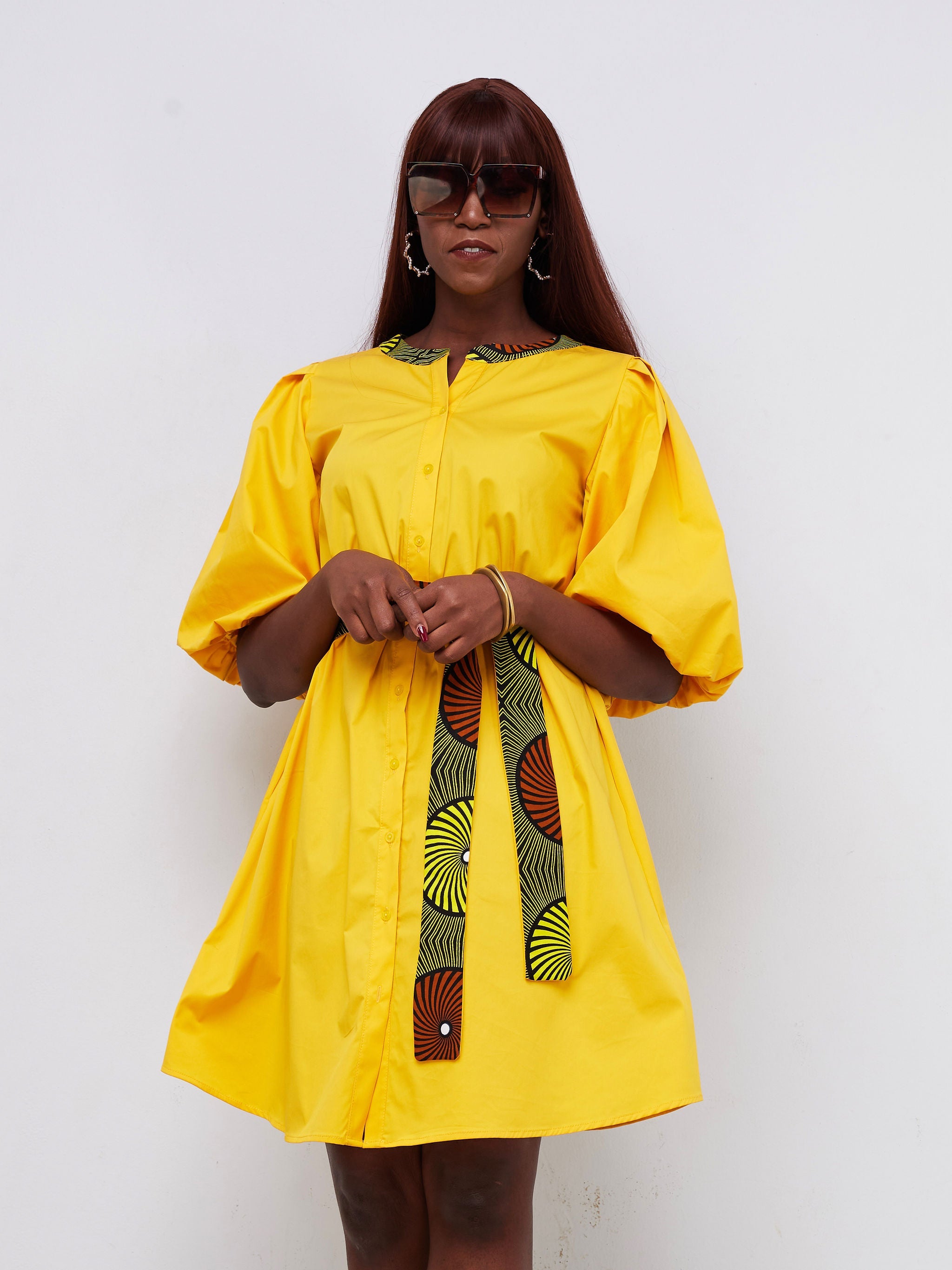 Safari Mali Bishop Sleeve Tent Dress - Mustard